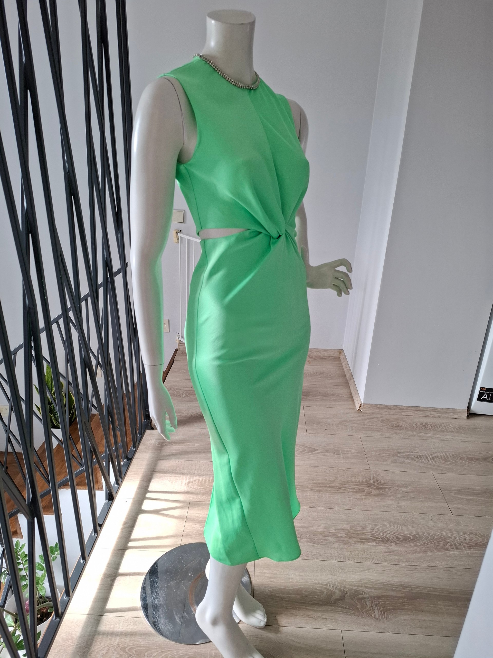 New Sandro Rhinestone-Trim Cut-Out Midi Dress Apple Green Size XS image 8