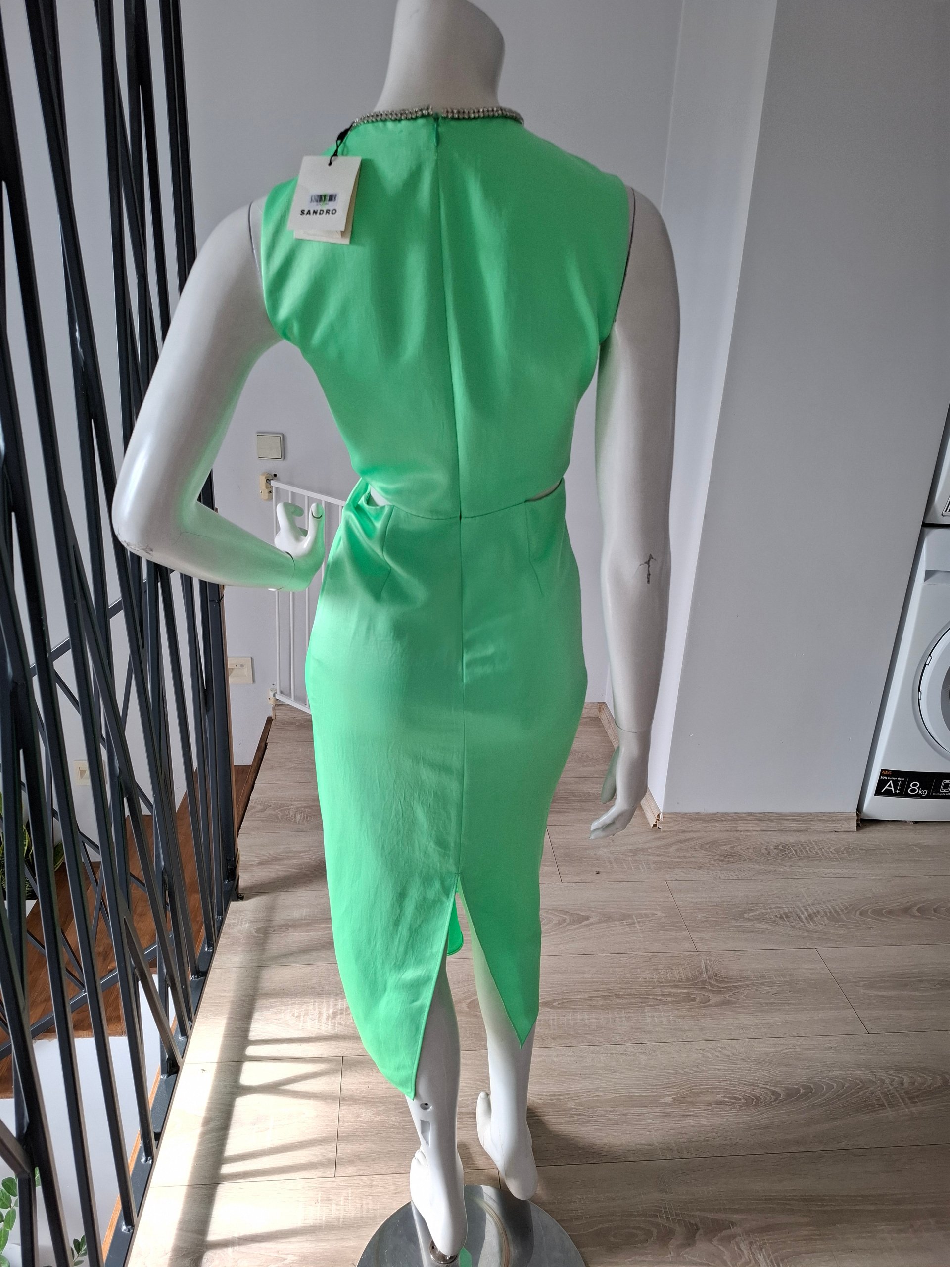 New Sandro Rhinestone-Trim Cut-Out Midi Dress Apple Green Size XS image 9