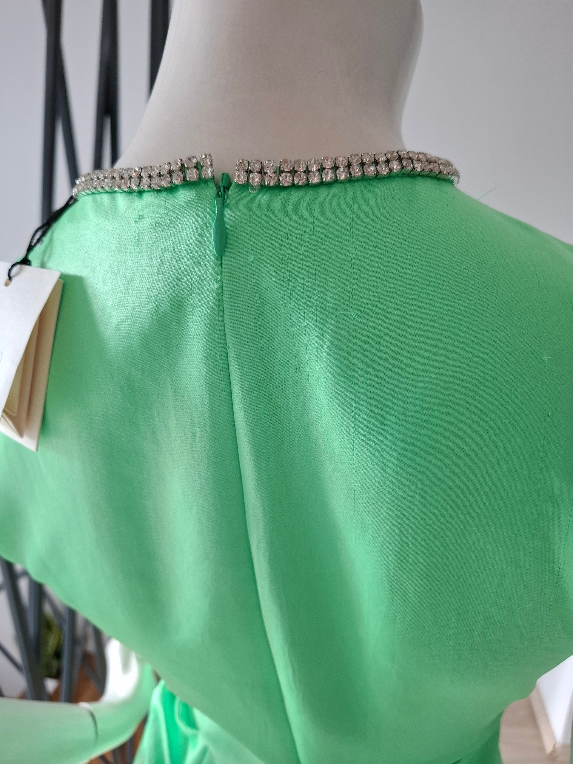 New Sandro Rhinestone-Trim Cut-Out Midi Dress Apple Green Size XS image 10