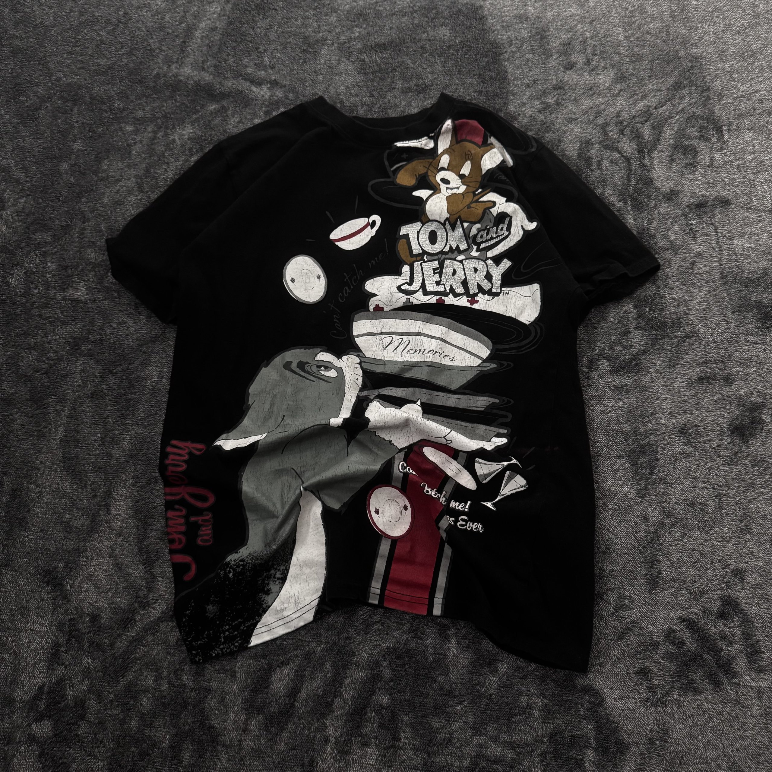 Tom and Jerry Southpole Black Graphic Tee Medium Cotton Polyester