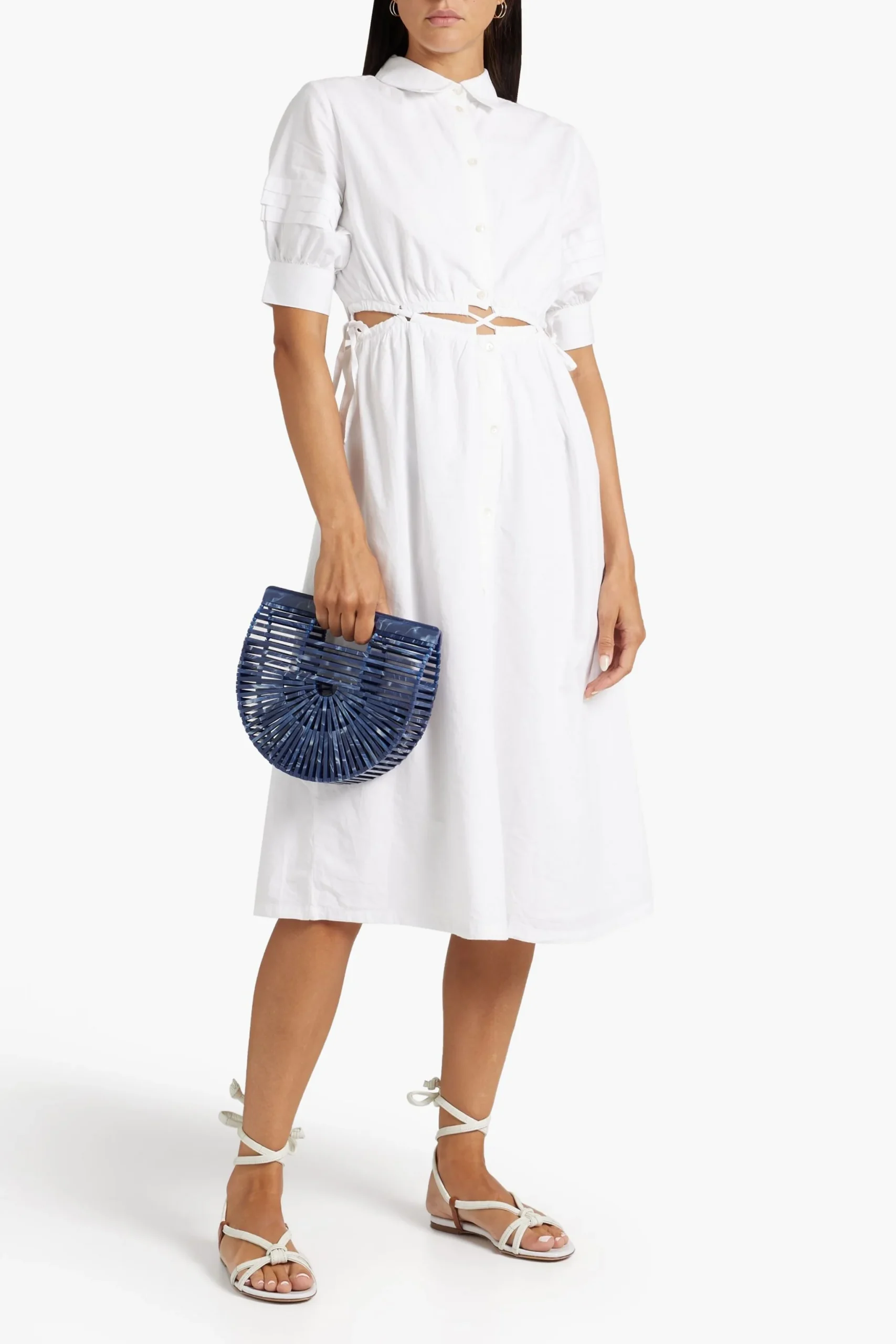 New Walter Baker Cut-Out Cotton Shirt Midi Dress White Size S image 3