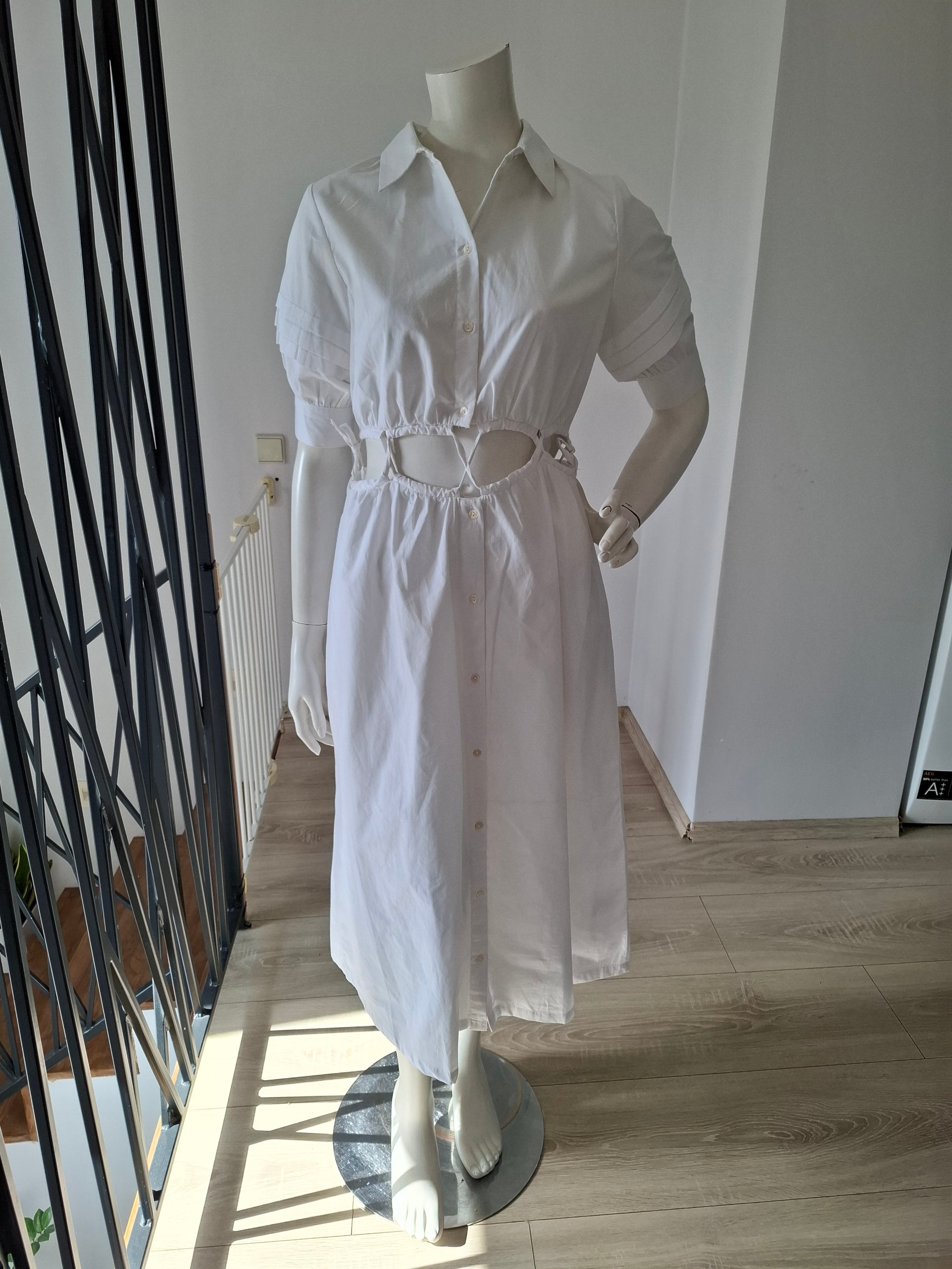 New Walter Baker Cut-Out Cotton Shirt Midi Dress White Size S image 7