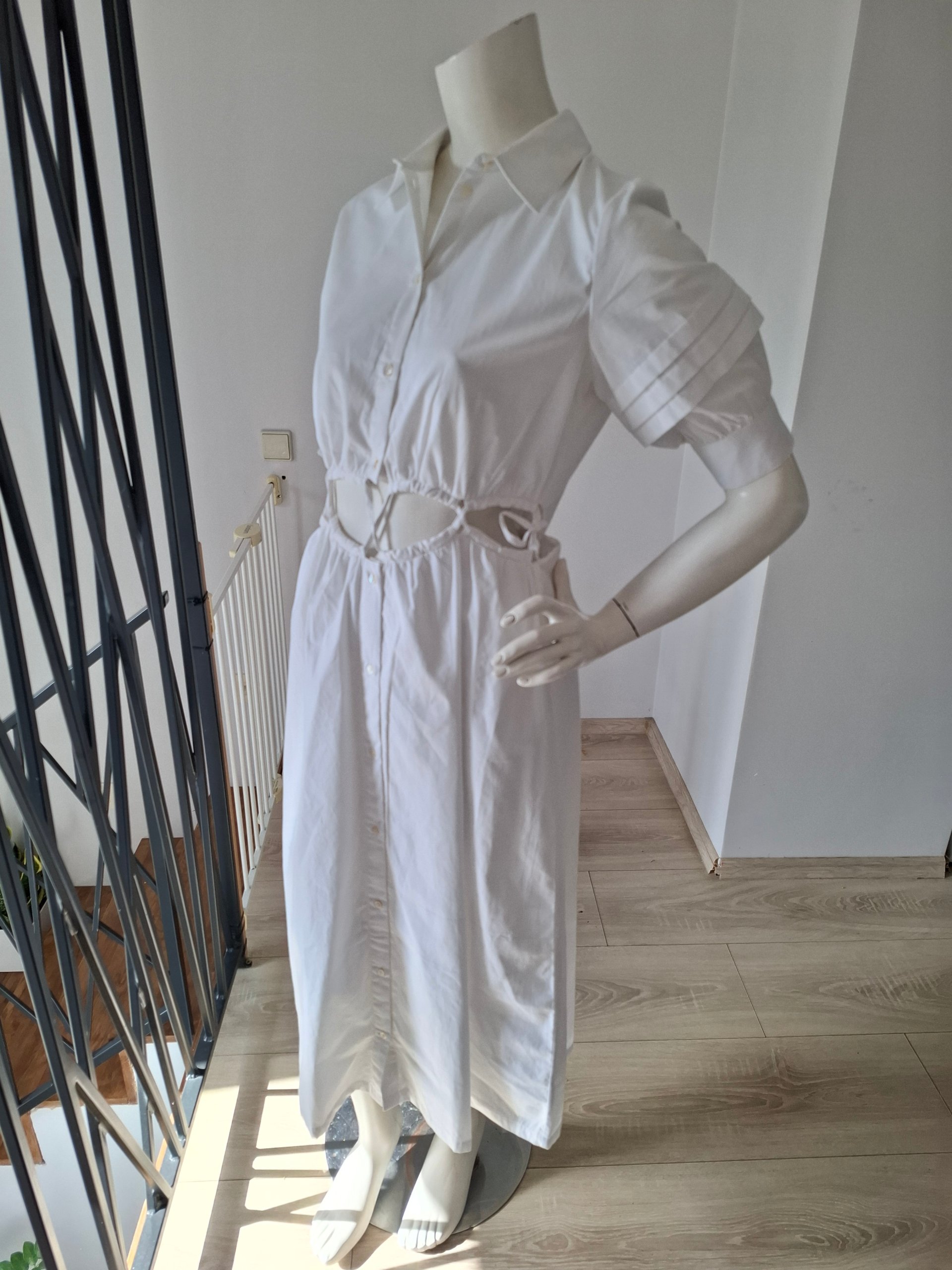 New Walter Baker Cut-Out Cotton Shirt Midi Dress White Size S image 8
