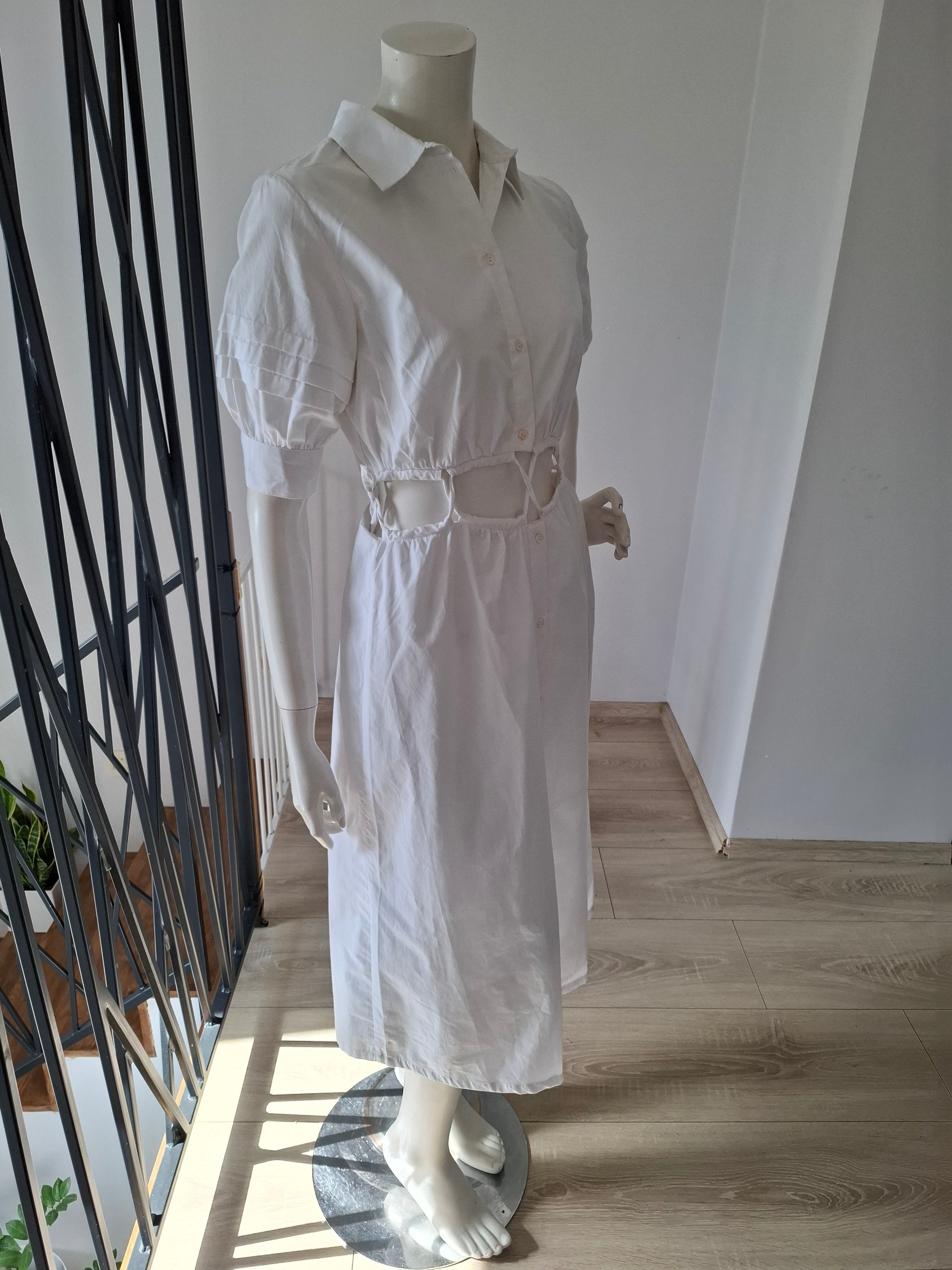 New Walter Baker Cut-Out Cotton Shirt Midi Dress White Size S image 9