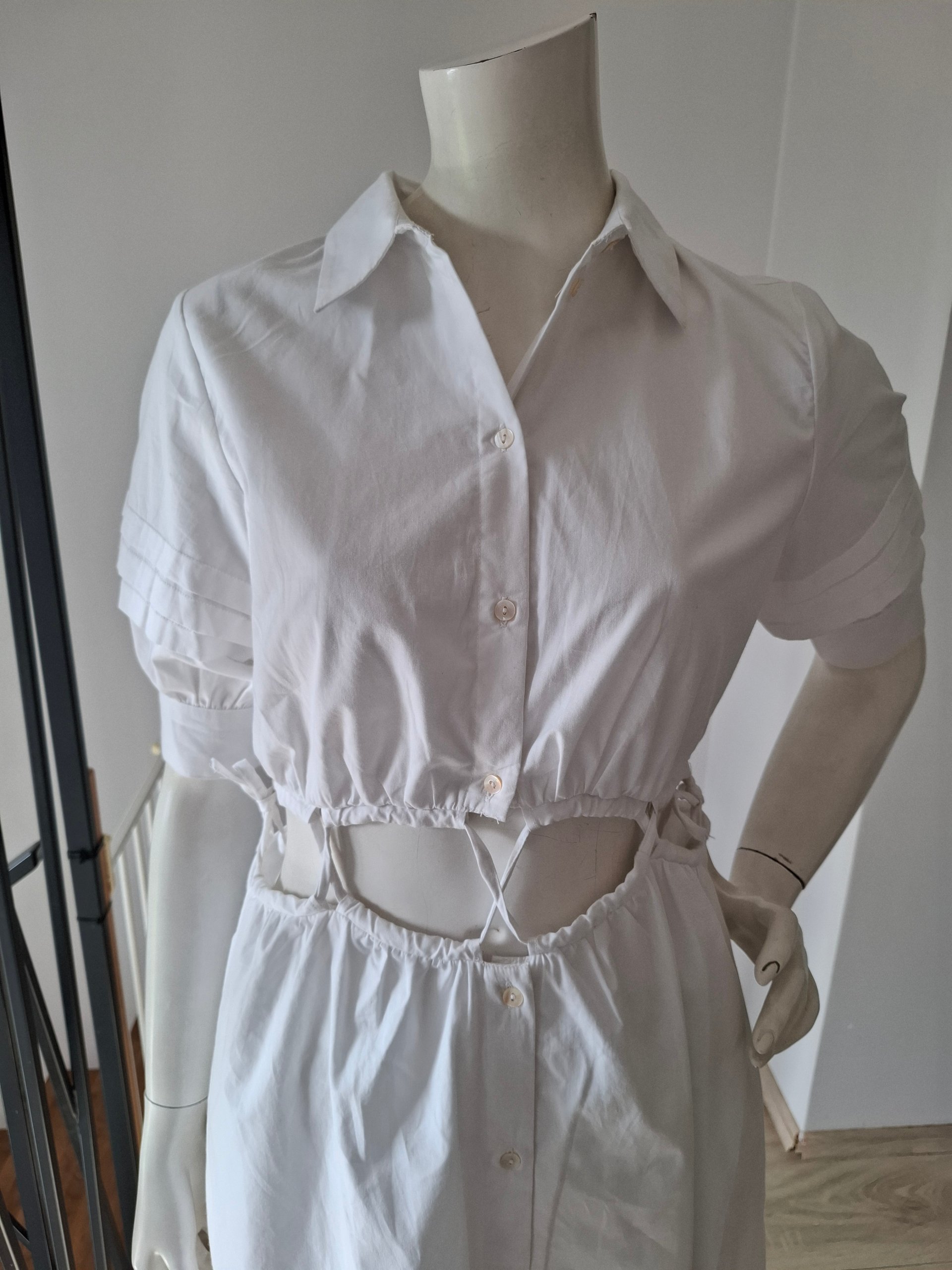New Walter Baker Cut-Out Cotton Shirt Midi Dress White Size S image 8