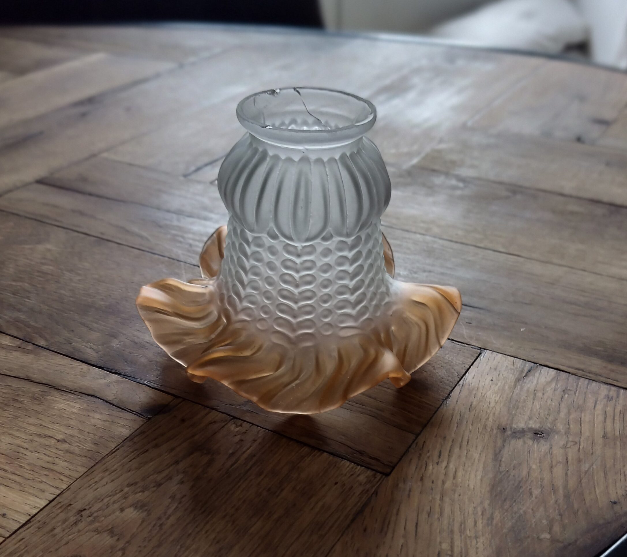 Vintage Frosted & Amber Glass Lamp Shade image 2