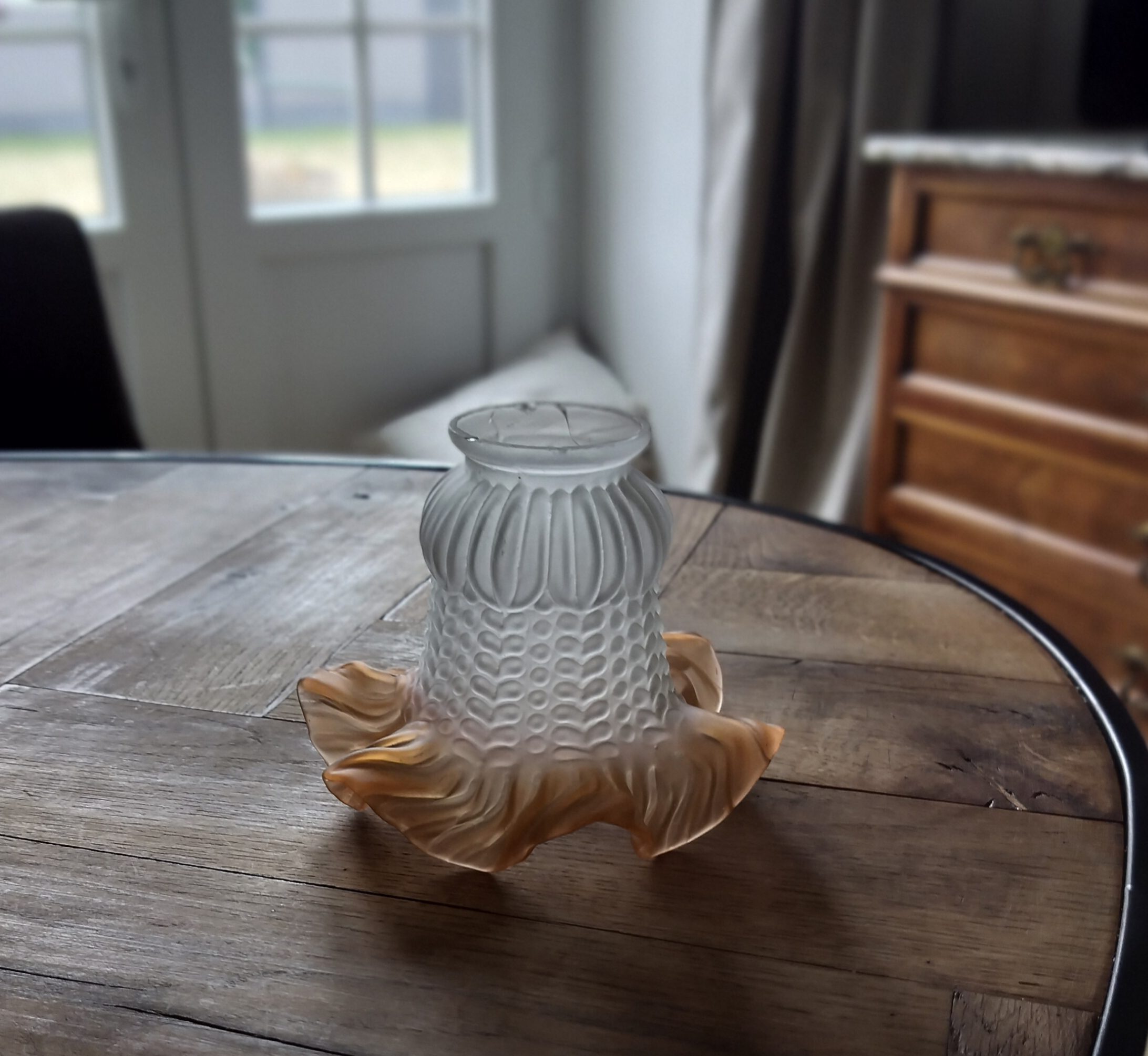 Vintage Frosted & Amber Glass Lamp Shade image 3