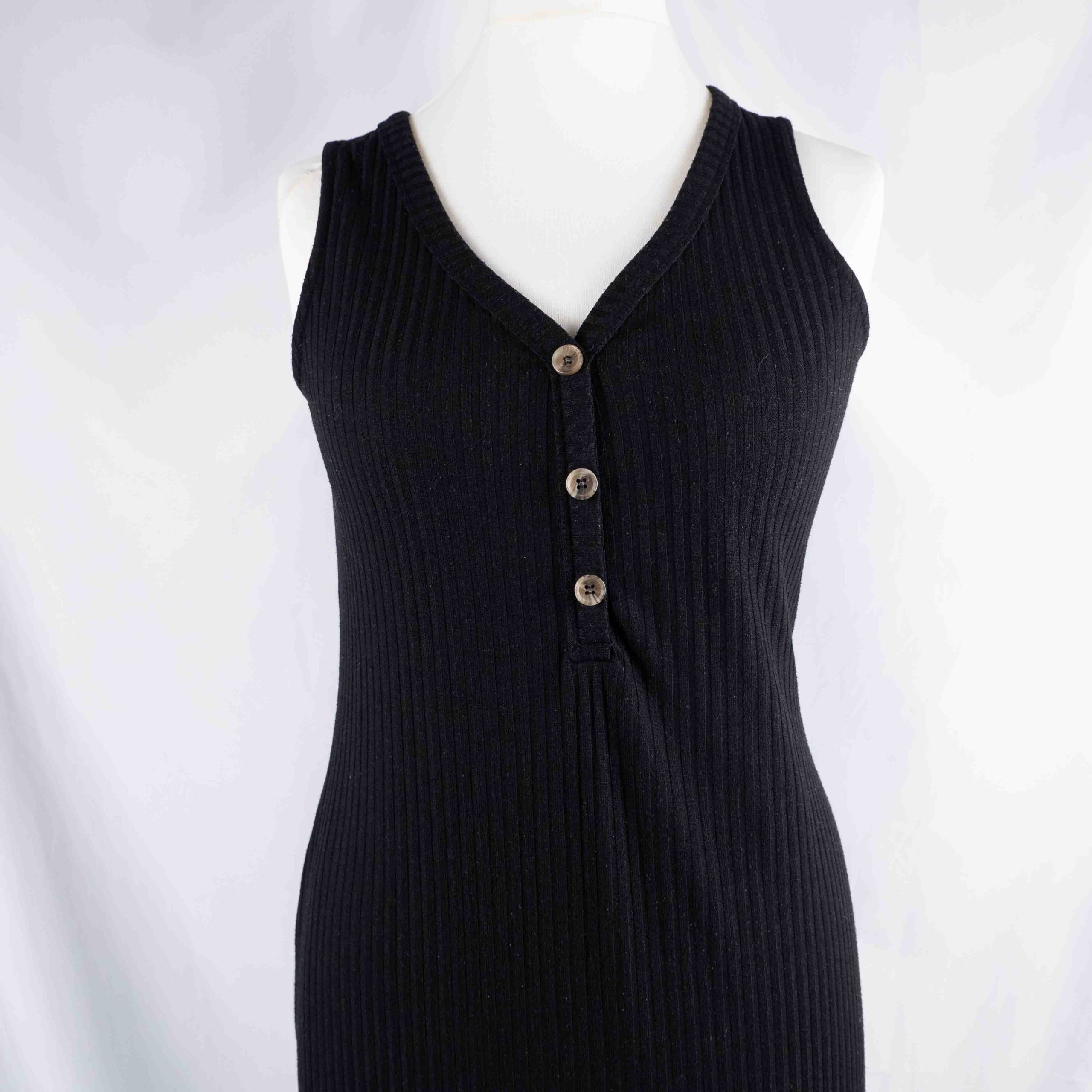 Papaya 12 Black Sleeveless Dress With Ribbed Button Detail Pre-Owned image 2