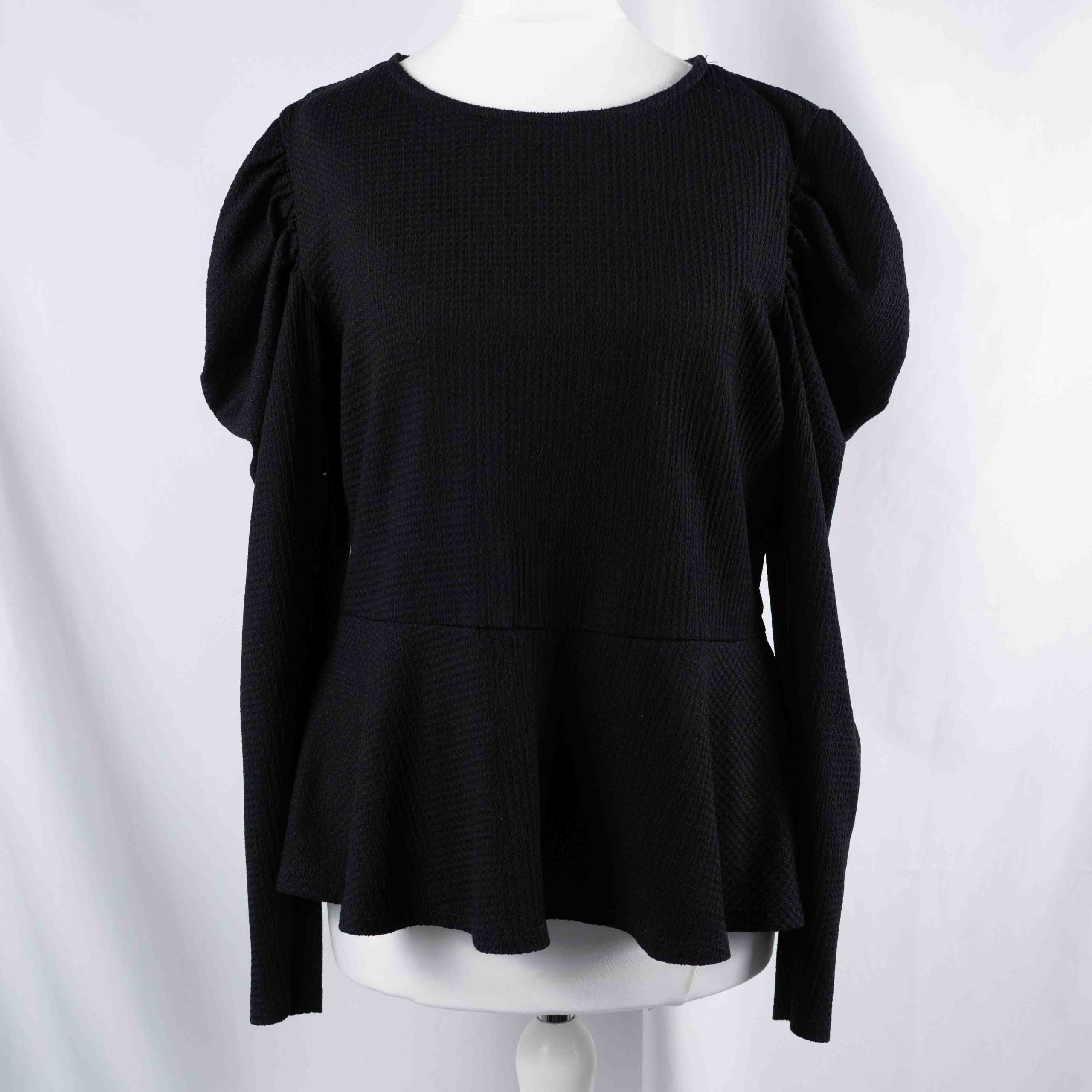 Dorothy Perkins 14 Black Peplum Puff Sleeve Top Pre-Owned