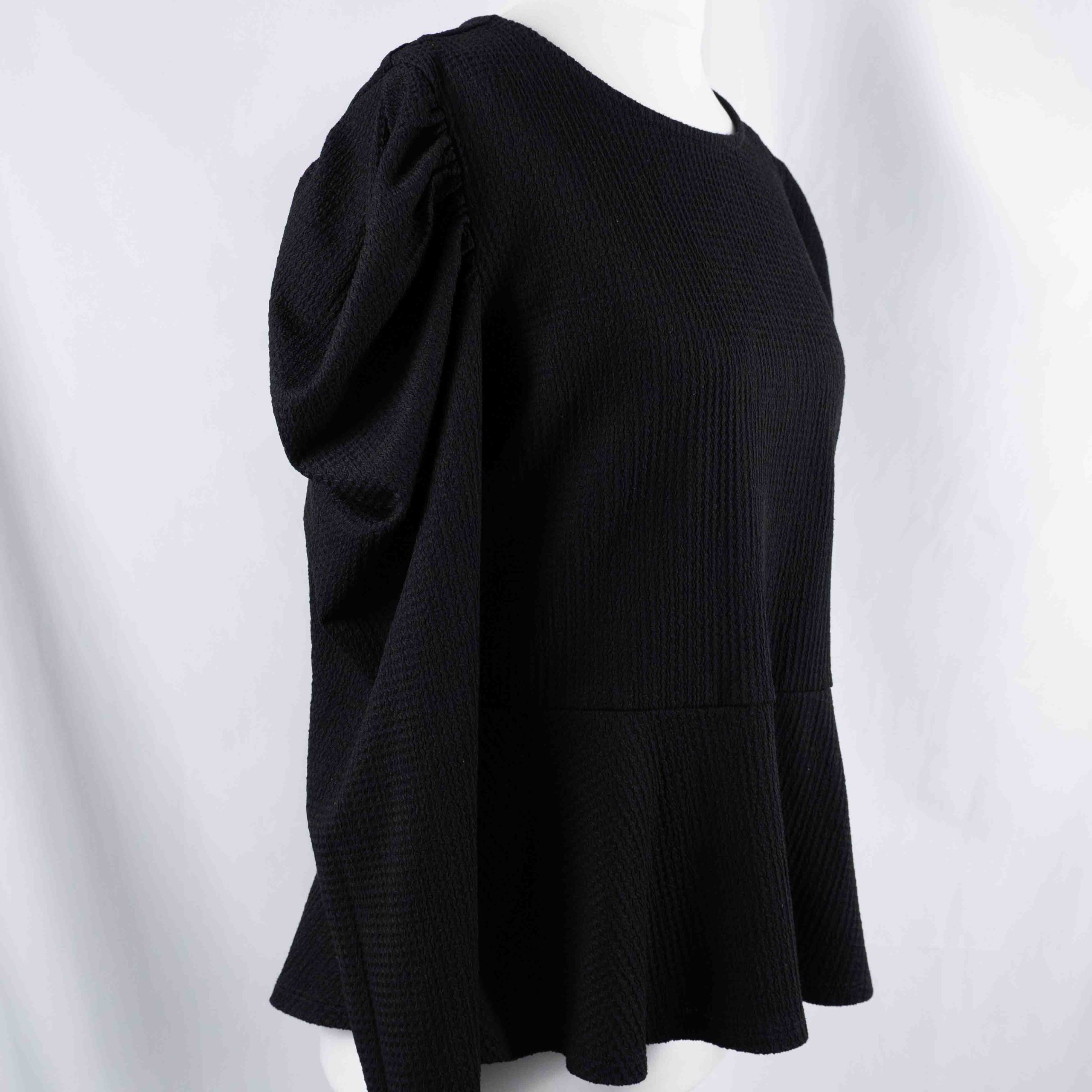 Dorothy Perkins 14 Black Peplum Puff Sleeve Top Pre-Owned image 3