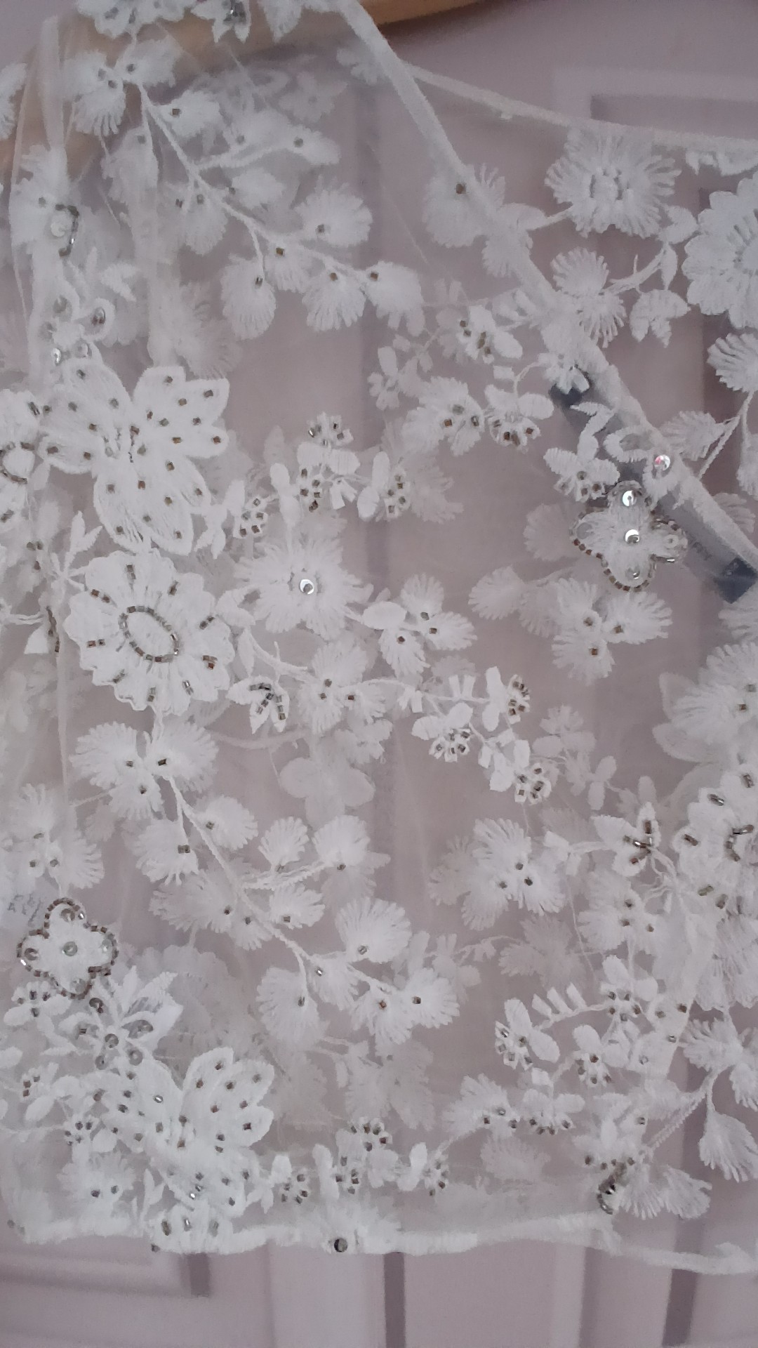 French Connection White Embroidered Embellished Lace Crop Top UK 12 image 2