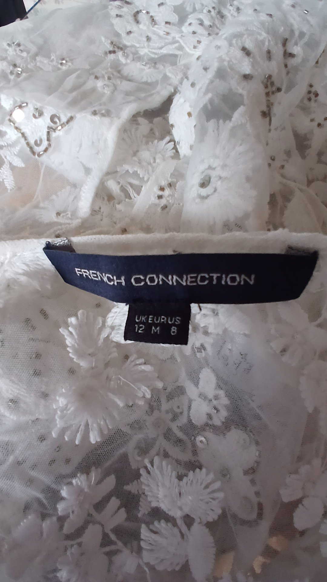 French Connection White Embroidered Embellished Lace Crop Top UK 12 image 4