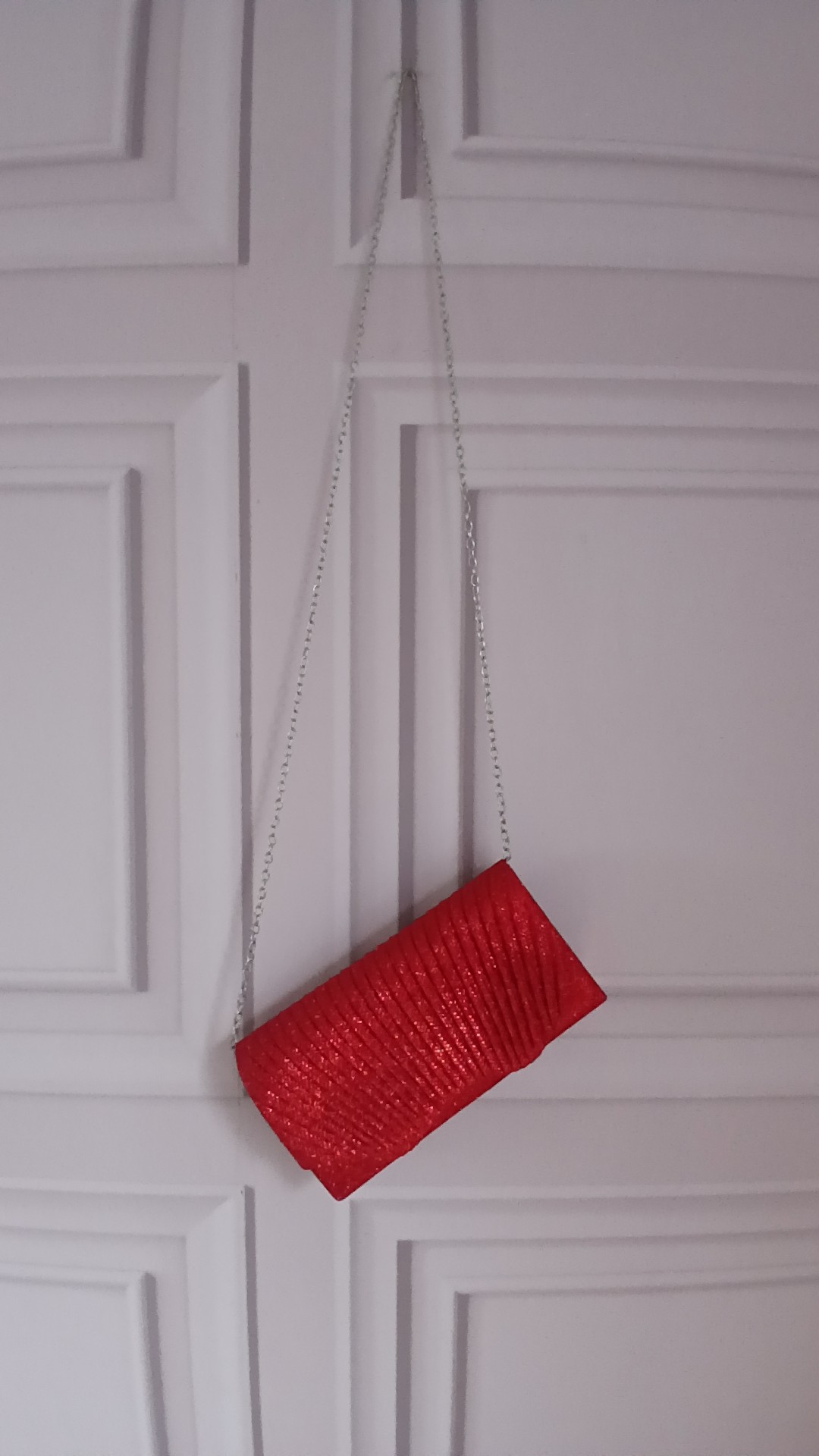 Red Glitter Evening Clutch Bag with Silver Chain Strap image 2