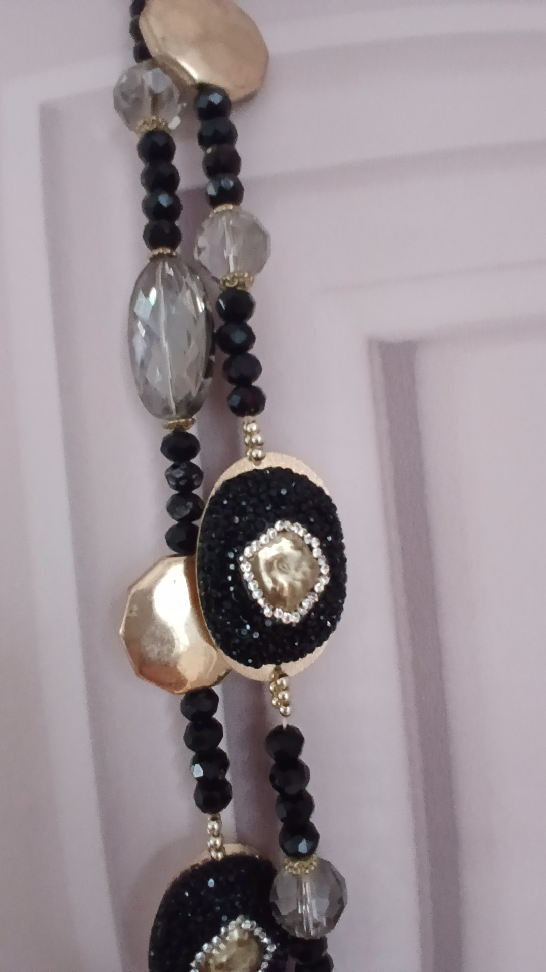 Black & Gold Beaded Necklace with Crystal Accents image 2