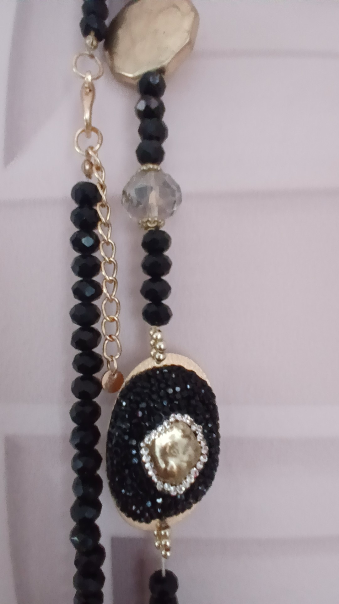 Black & Gold Beaded Necklace with Crystal Accents image 3