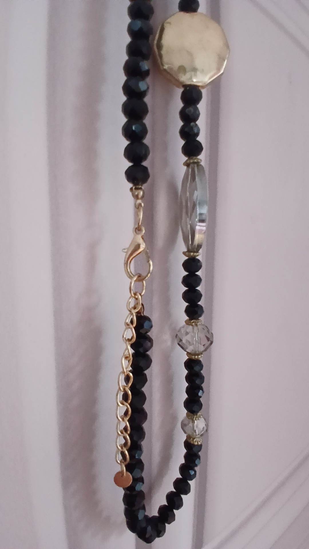 Black & Gold Beaded Necklace with Crystal Accents image 4