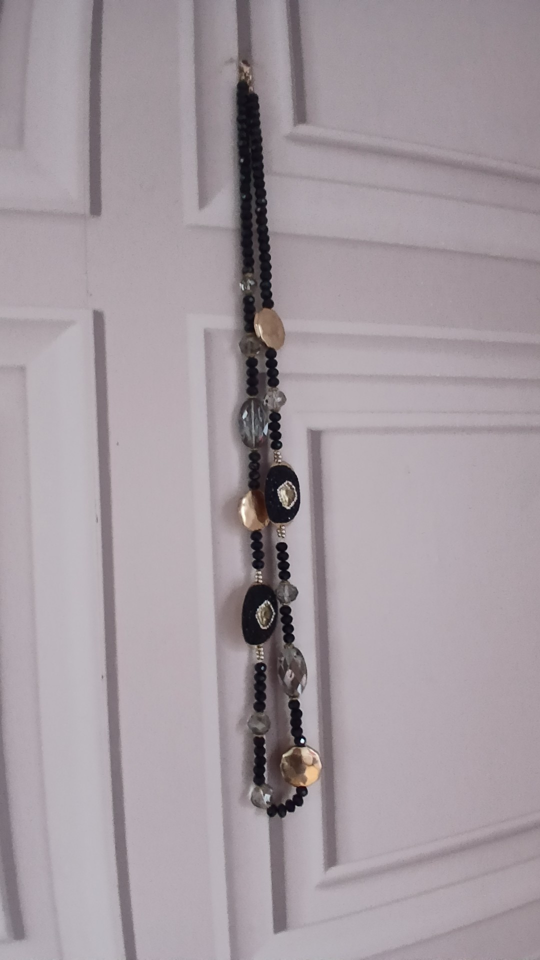 Black & Gold Beaded Necklace with Crystal Accents image 5