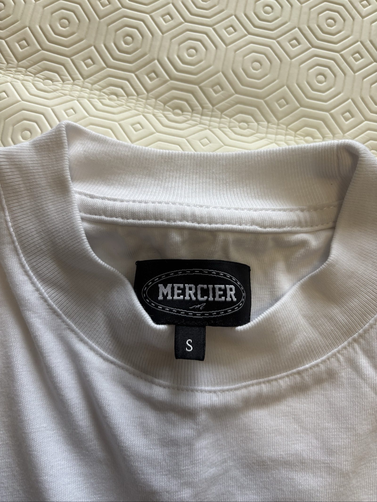 Mercier White Embroidered Patch Logo T-Shirt Small image 4