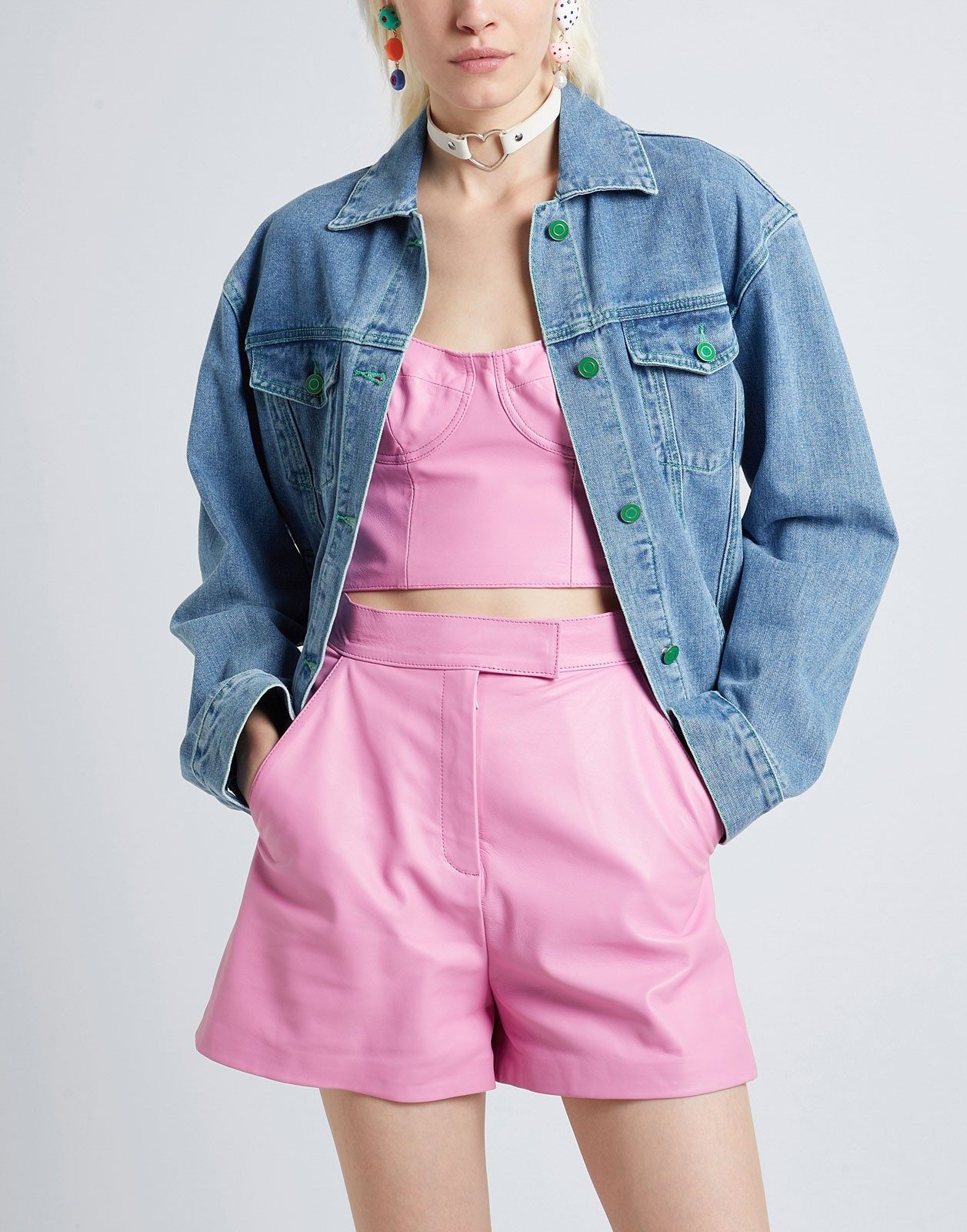 New Pink Leather High-Waisted Shorts Size S image 4