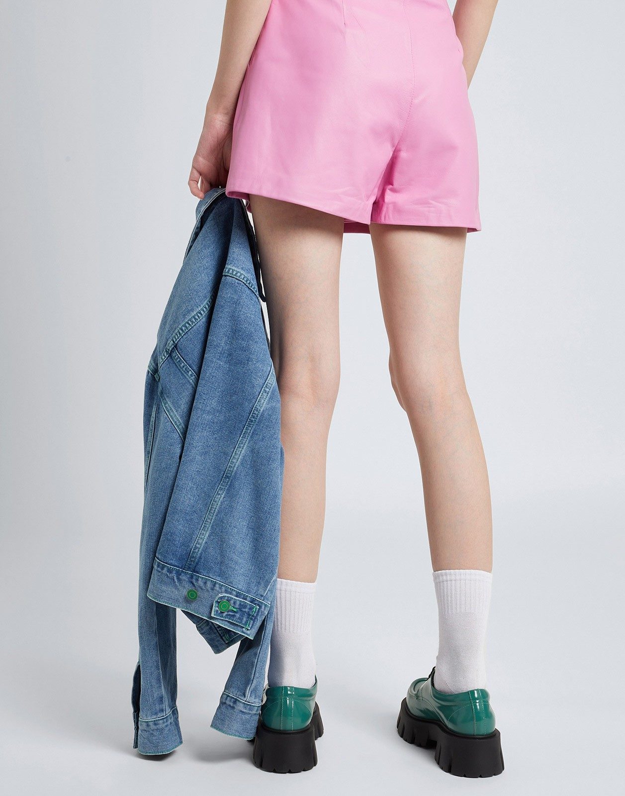 New Pink Leather High-Waisted Shorts Size S image 3