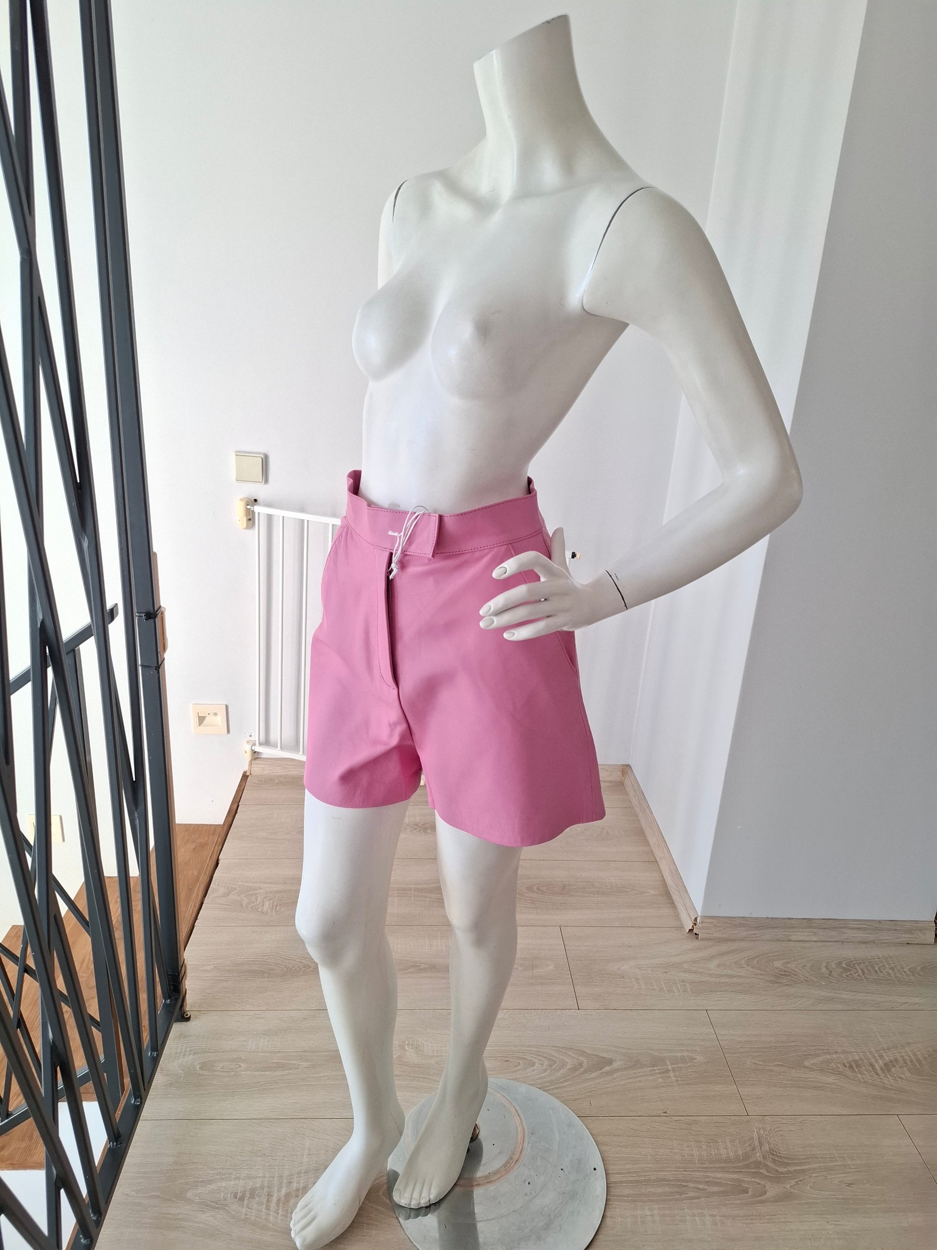 New Pink Leather High-Waisted Shorts Size S image 8