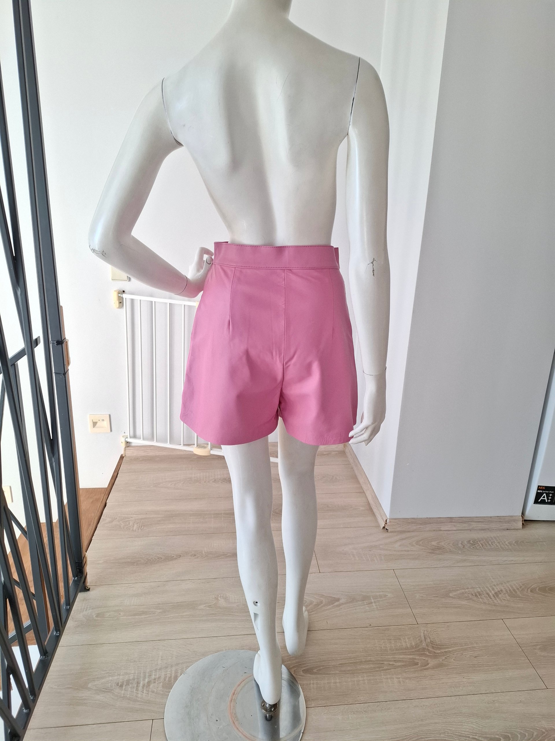 New Pink Leather High-Waisted Shorts Size S image 9