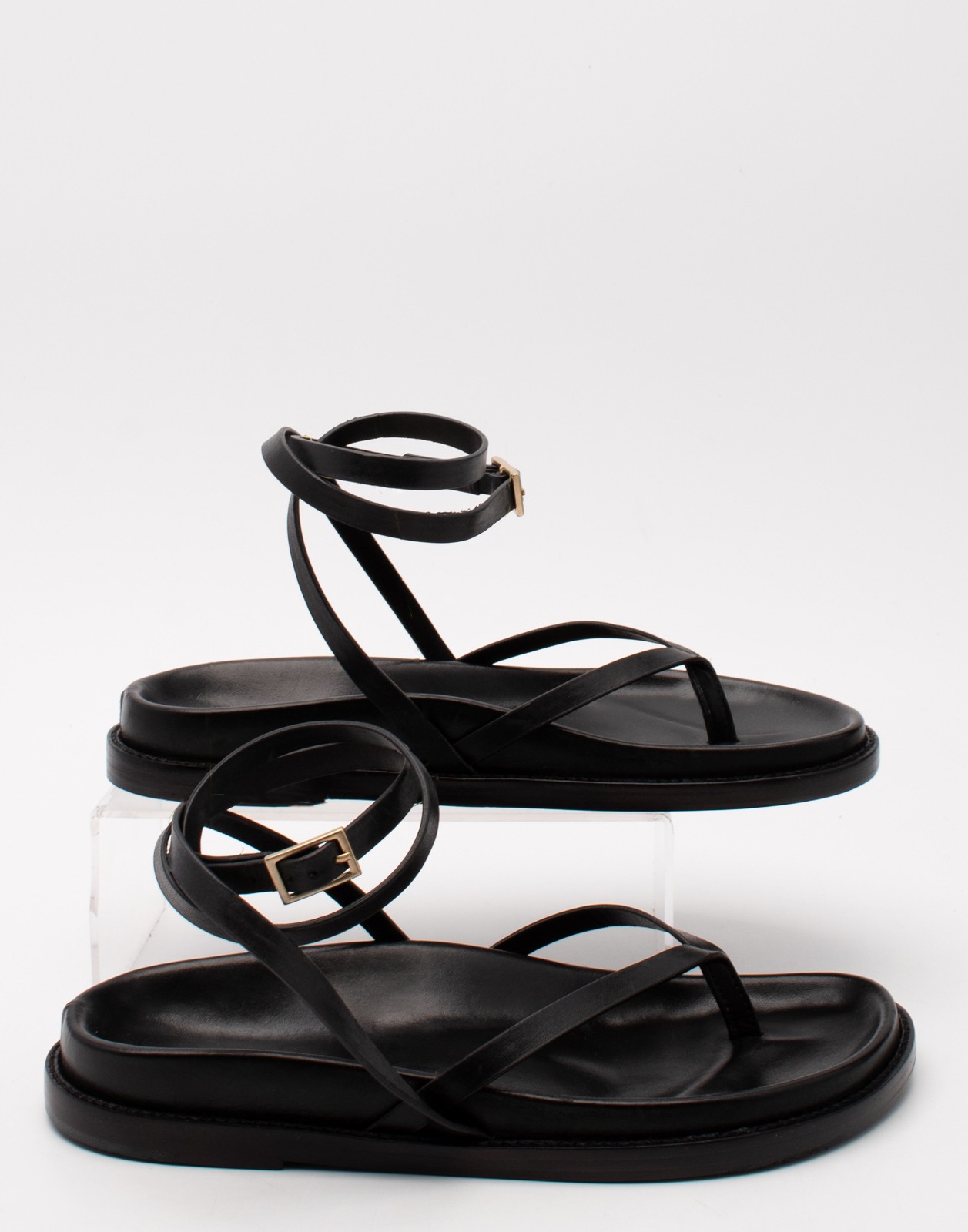 New Porte & Paire Black Leather Strappy Sandals Size 40.5 image 2