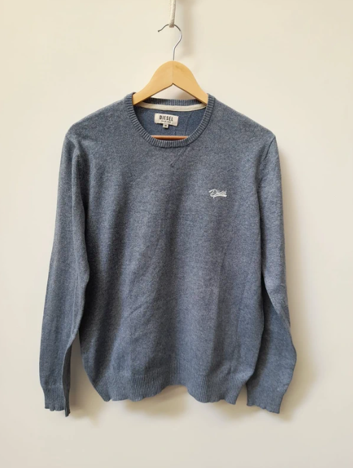 Diesel Men's Blue Knit Logo Crewneck Sweater Medium image 6