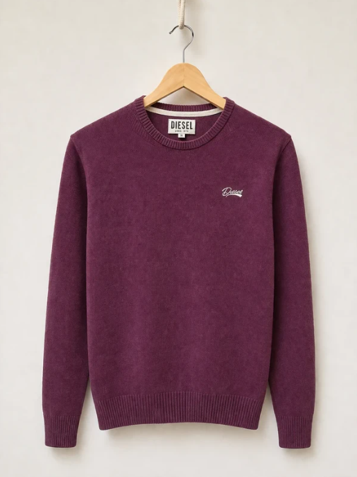 Diesel Men's Purple Cotton Blend Logo Sweater Medium