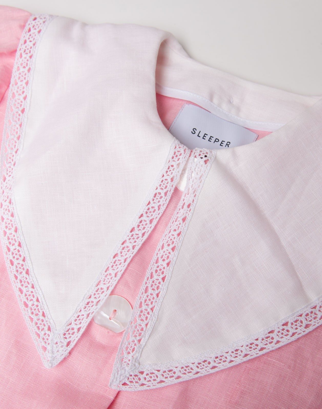 New Sleeper Pink Linen Dress with White Lace Collar Size S image 10