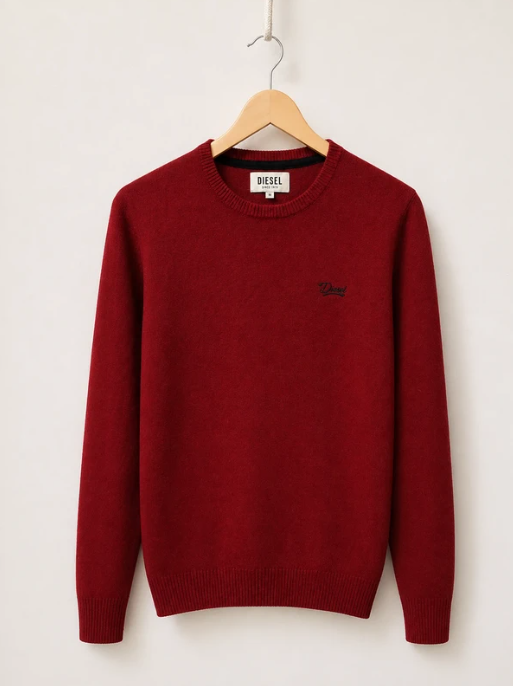 Diesel Men's Burgundy Cotton Crew Neck Jumper Medium