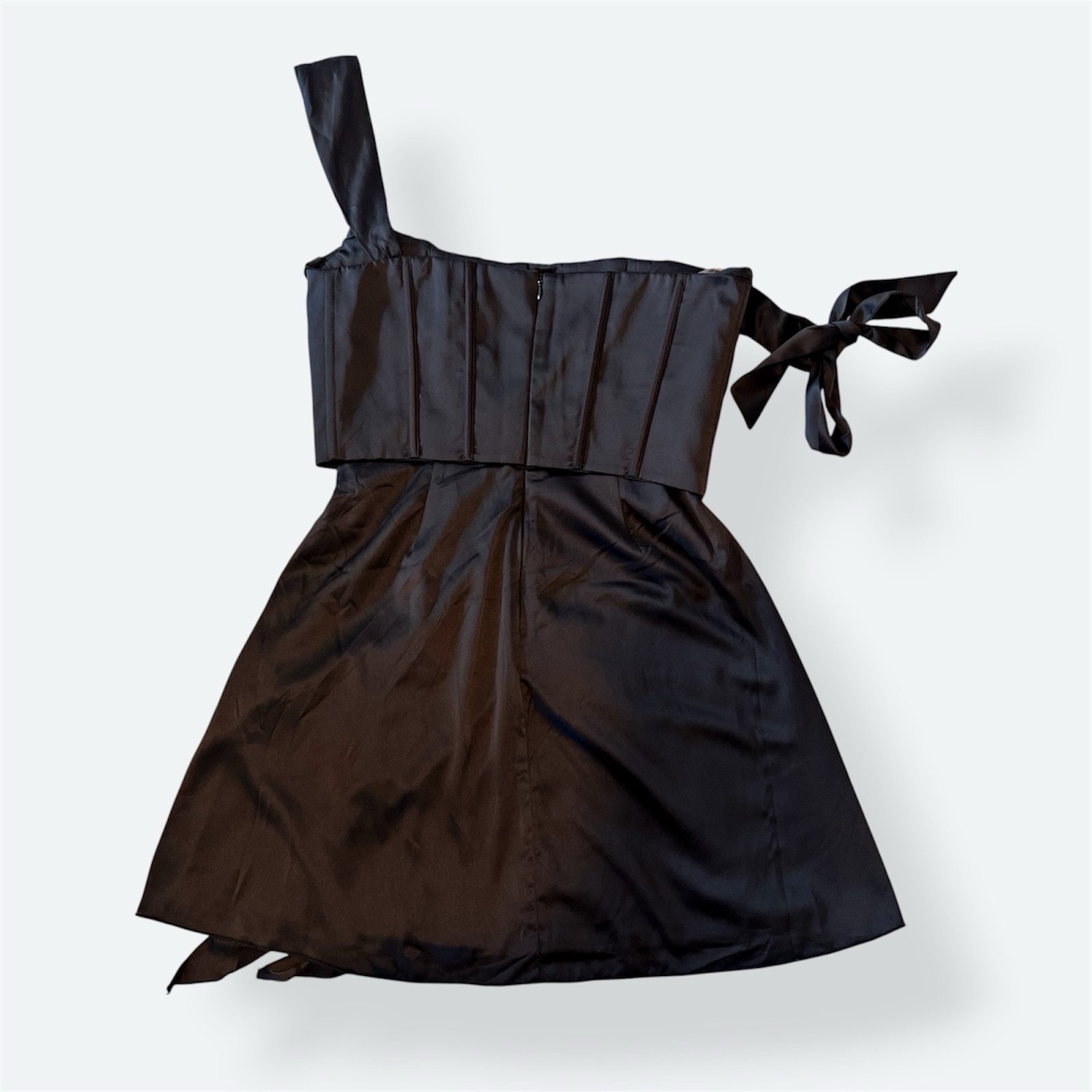 Oh Polly Lilou Corset Mini Dress UK 10 US 6 Black Satin Ruffle Cocktail image 7