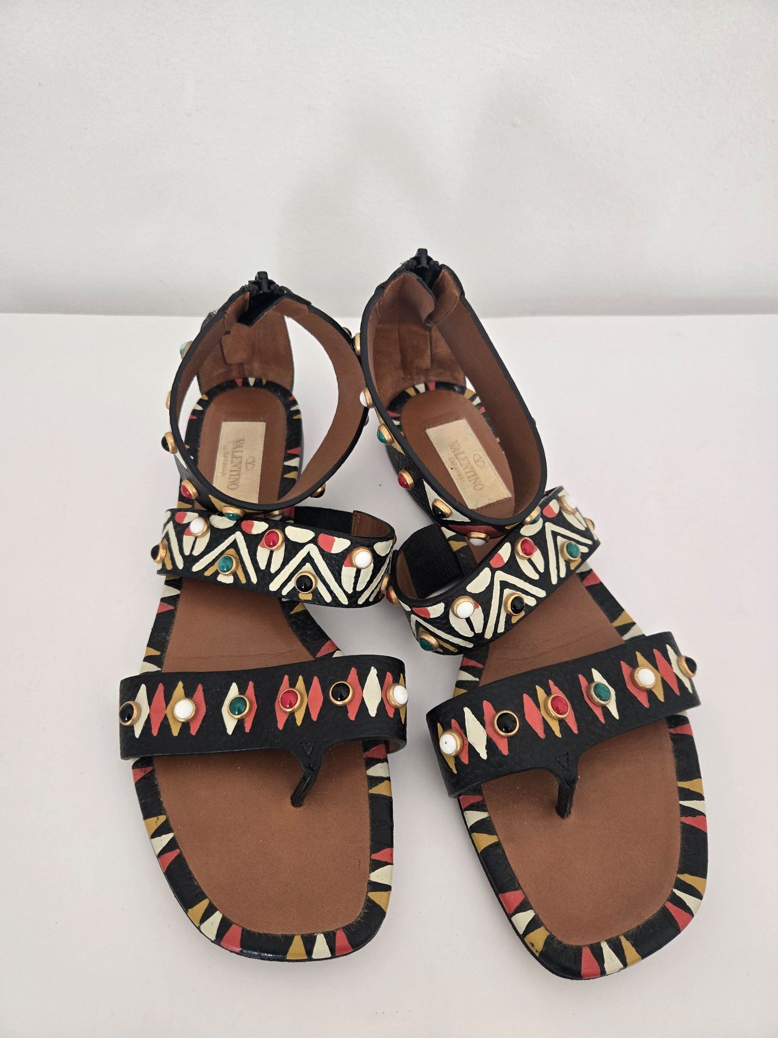 Valentino Womens Black Leather Heeled Mules Gladiator Sandals Size 38