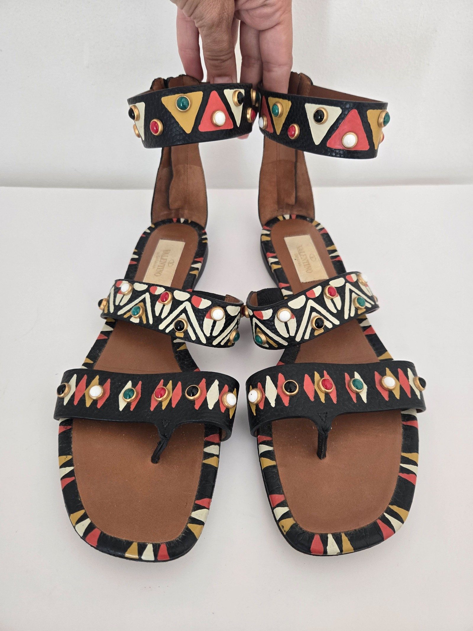 Valentino Womens Black Leather Heeled Mules Gladiator Sandals Size 38 image 2