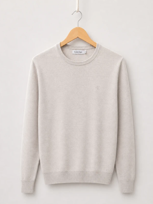 Calvin Klein Light Beige Cotton Crew Neck Sweater Large