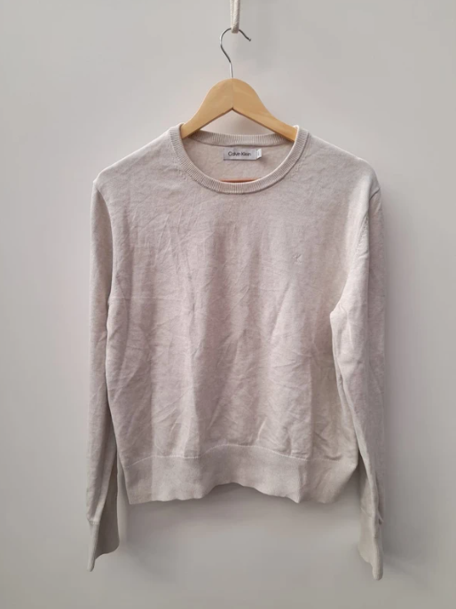 Calvin Klein Light Beige Cotton Crew Neck Sweater Large image 8