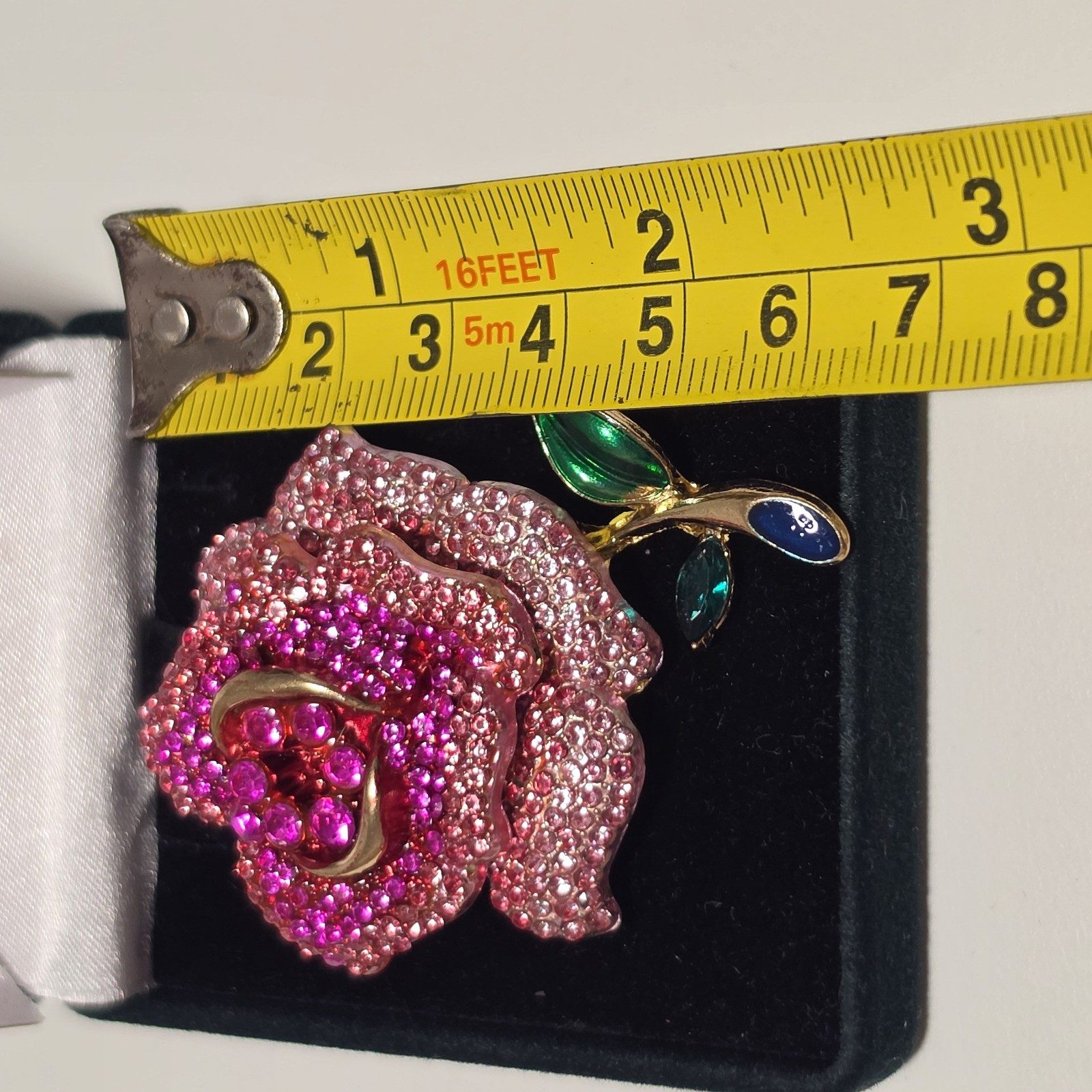 Pink & Green Crystal Rose Brooch .b8 image 4