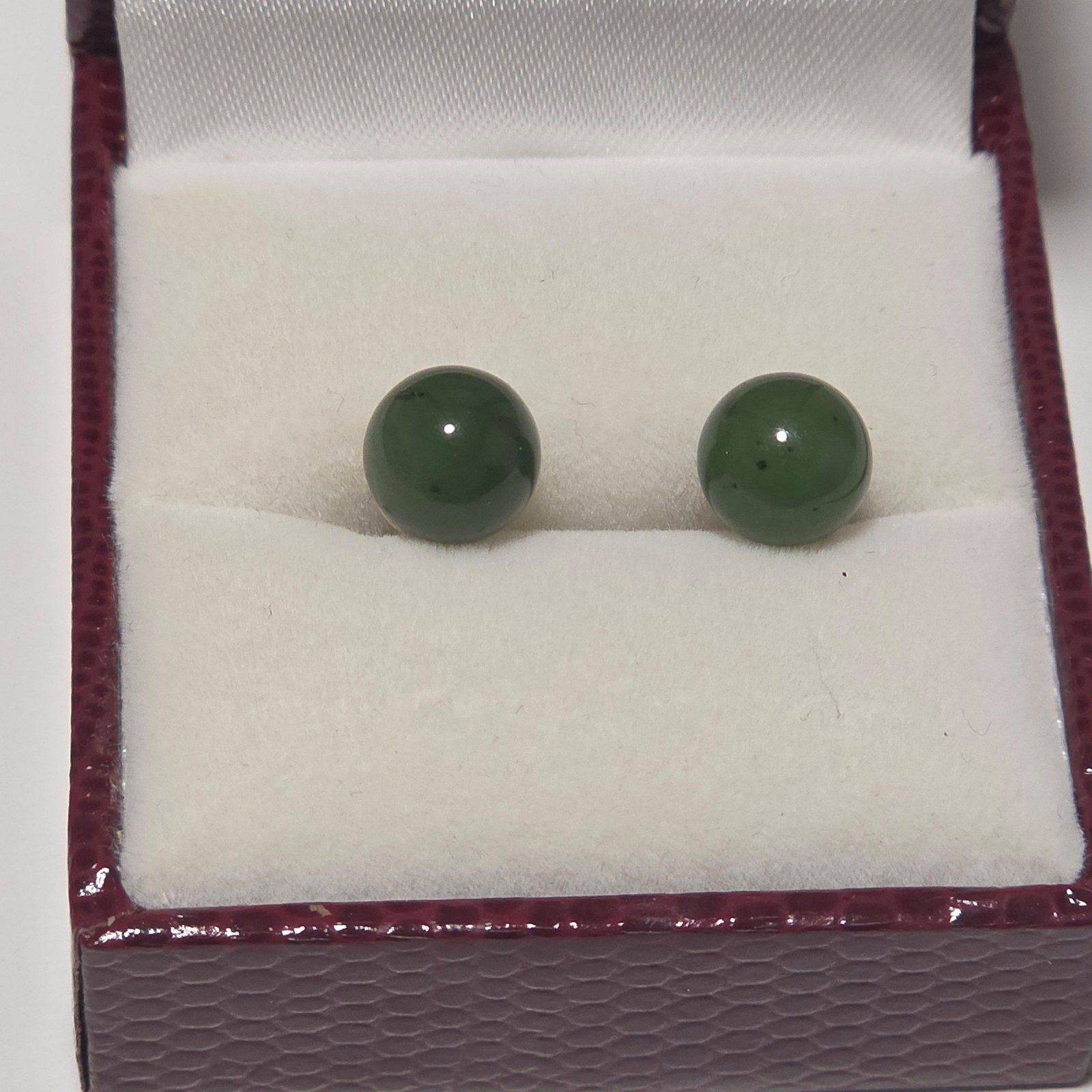 Green Jade Sphere Stud Earrings .b7
