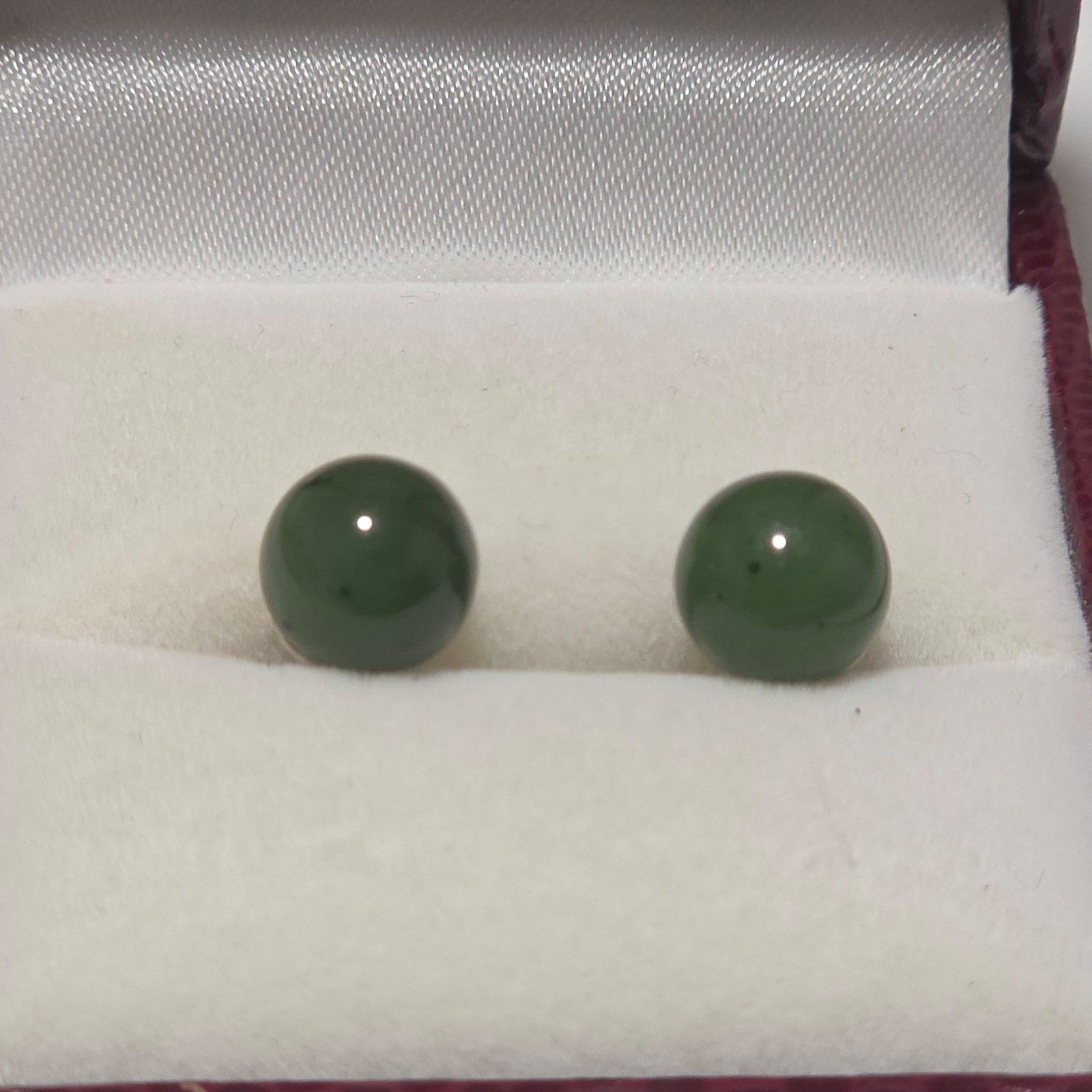 Green Jade Sphere Stud Earrings .b7 image 2