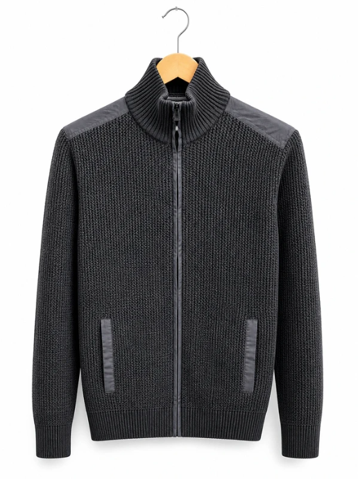 Calvin Klein Men Black Zip-Up Knit Sweater Medium