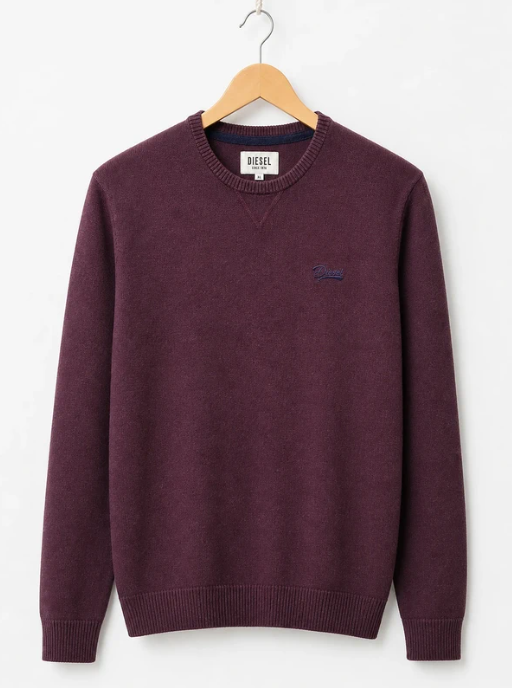 Diesel Men's Purple Cotton Blend Sweater Diesel Logo Medium