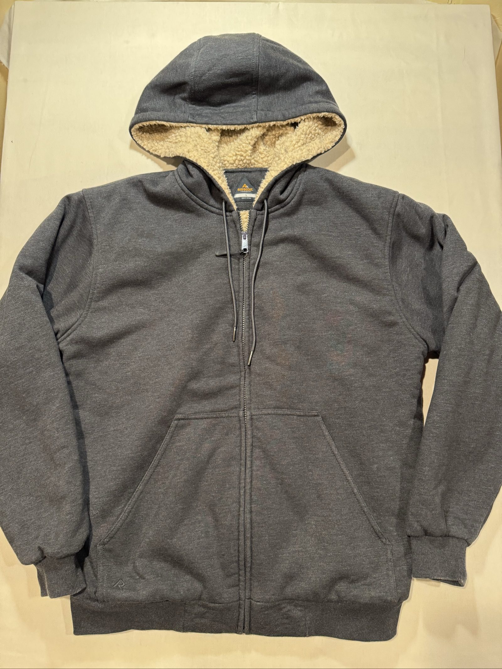 Men's Ridgecut Toughwear Heavyweight Sherpa Lined Full Zip Hoodie – Charcoal Gray – Large