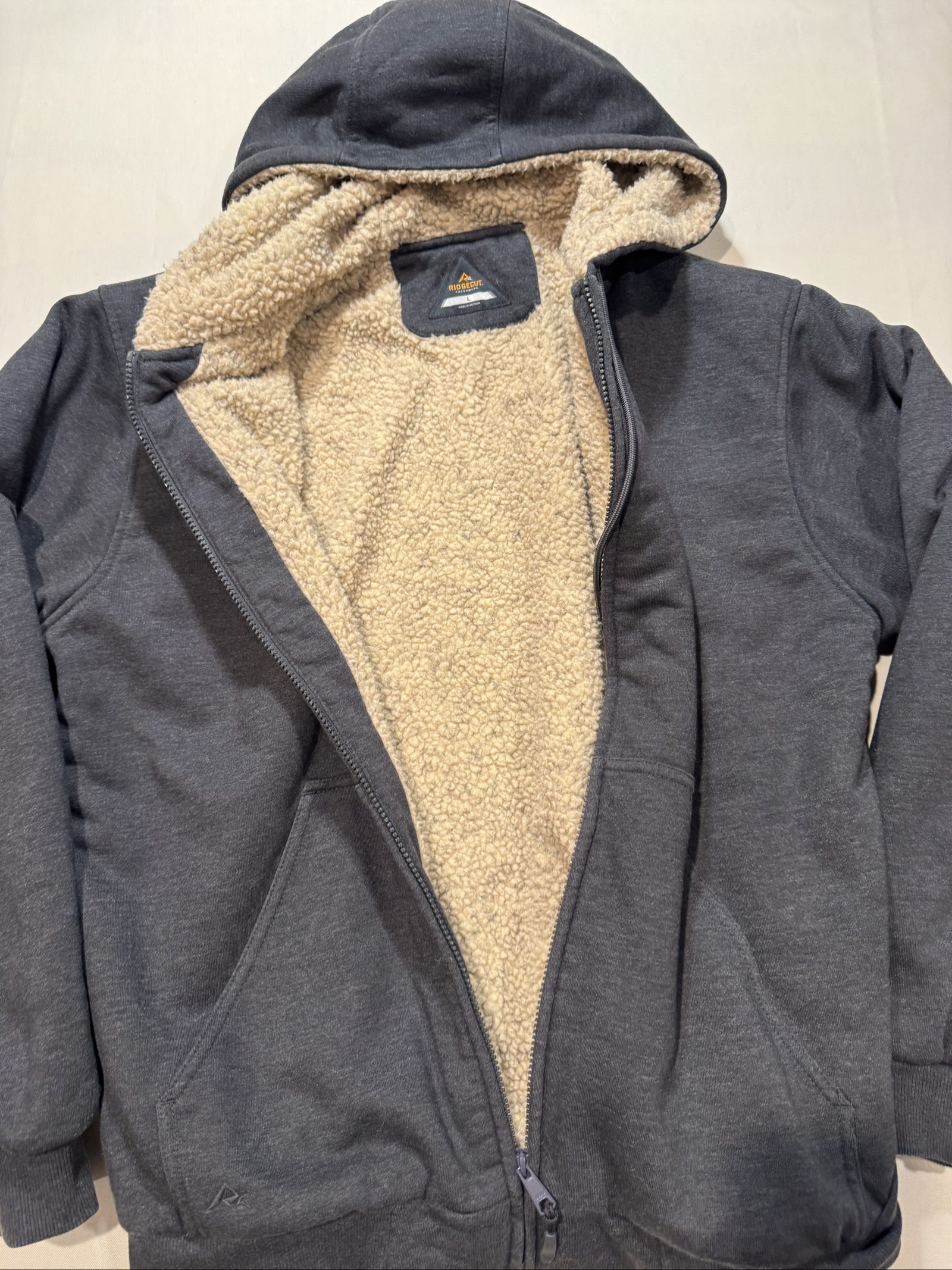 Men's Ridgecut Toughwear Heavyweight Sherpa Lined Full Zip Hoodie – Charcoal Gray – Large image 7