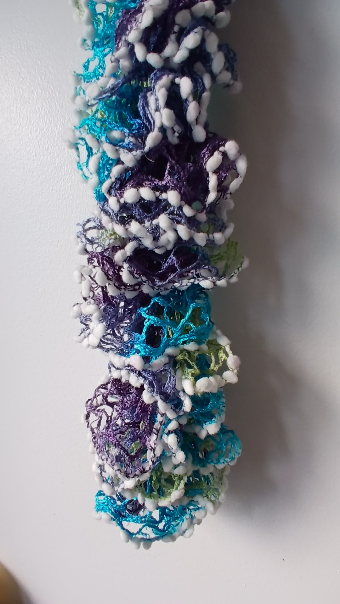 Handmade Blue Green Purple Crochet Ruffle Scarf One Size image 3