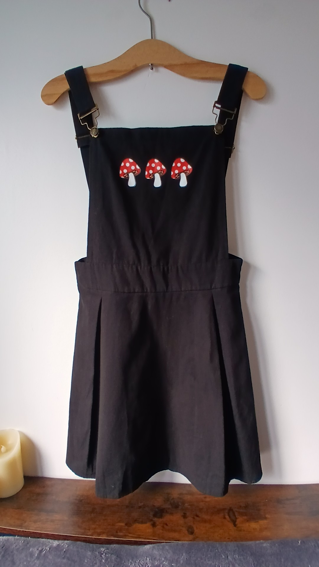 Black Cotton Pinafore Dress Mushroom Print M UK 10