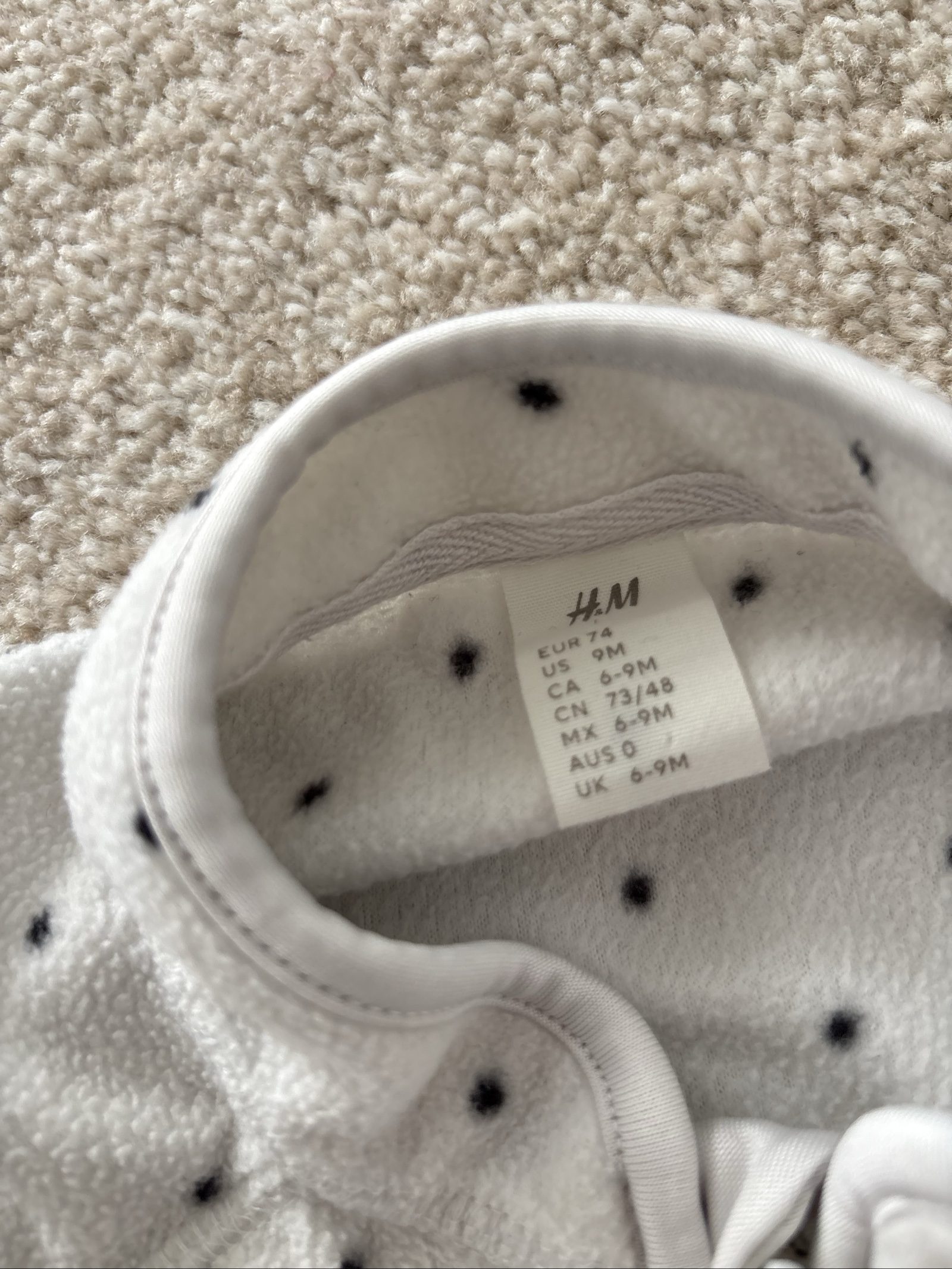 H&M White & Black Polka Dot Fleece Baby Jacket 6-9 Months image 2