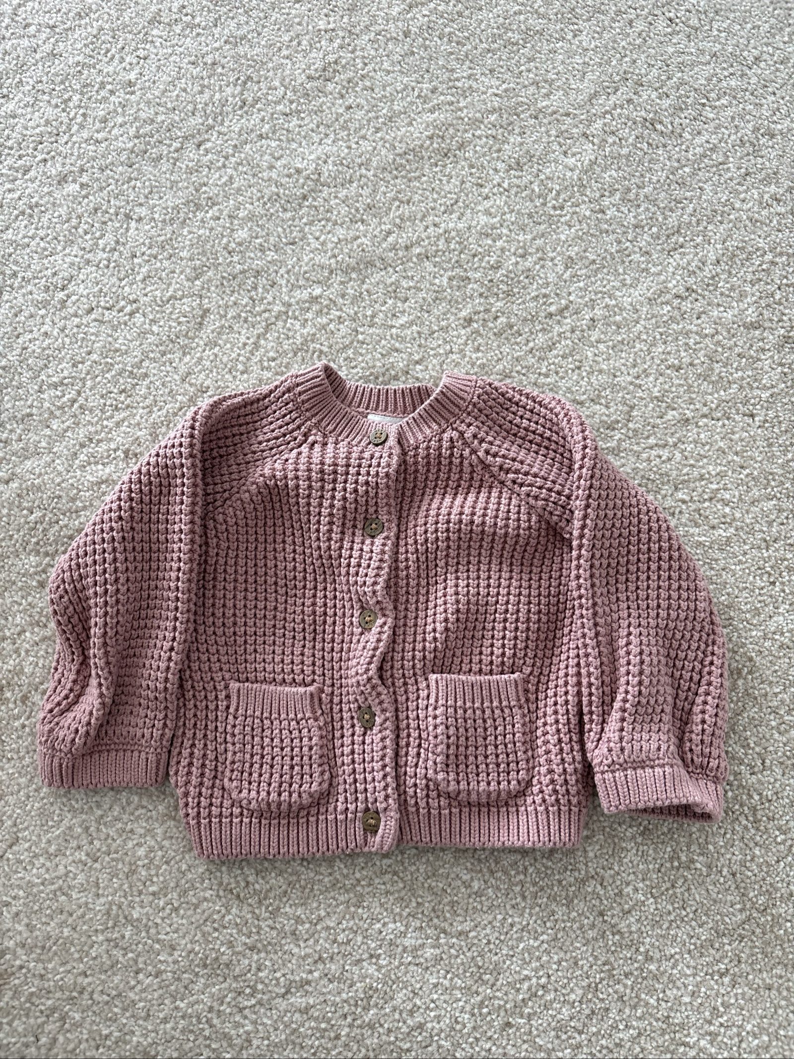 Next Baby Pink Knitted Cotton Cardigan 9-12 Months