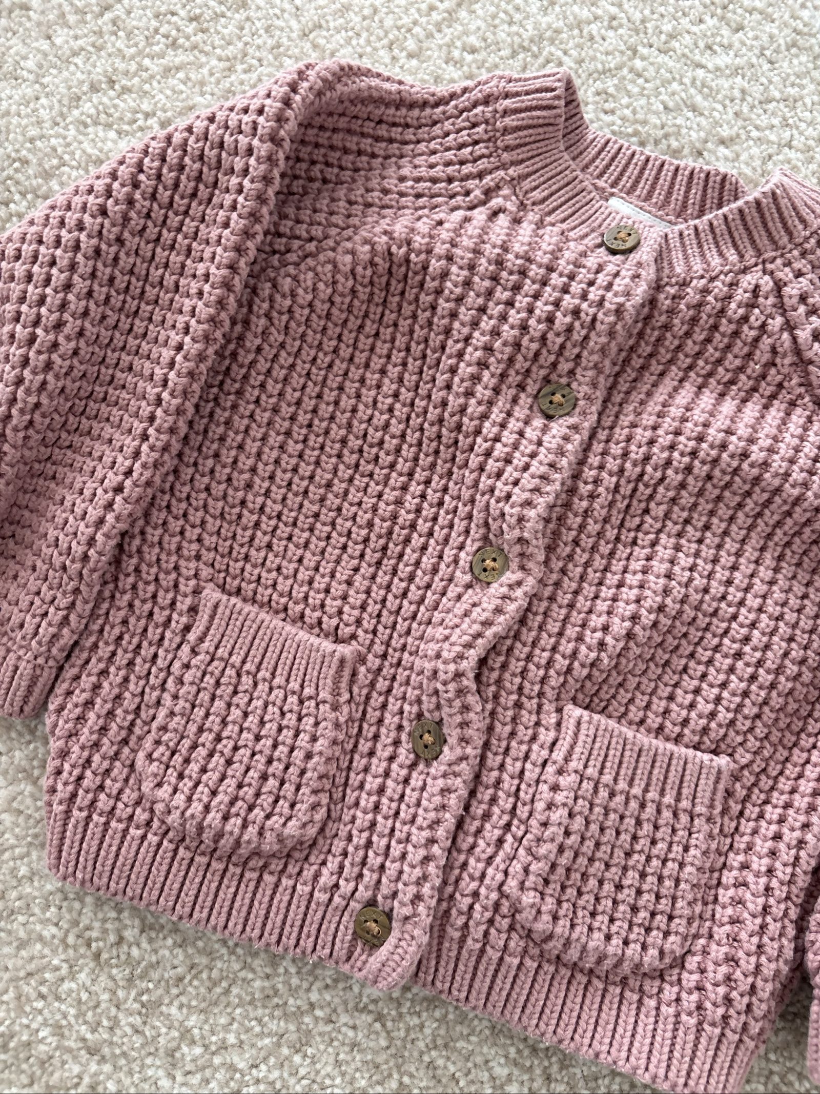 Next Baby Pink Knitted Cotton Cardigan 9-12 Months image 2