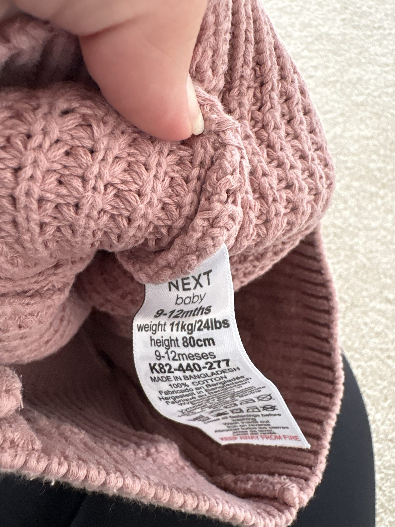 Next Baby Pink Knitted Cotton Cardigan 9-12 Months image 4