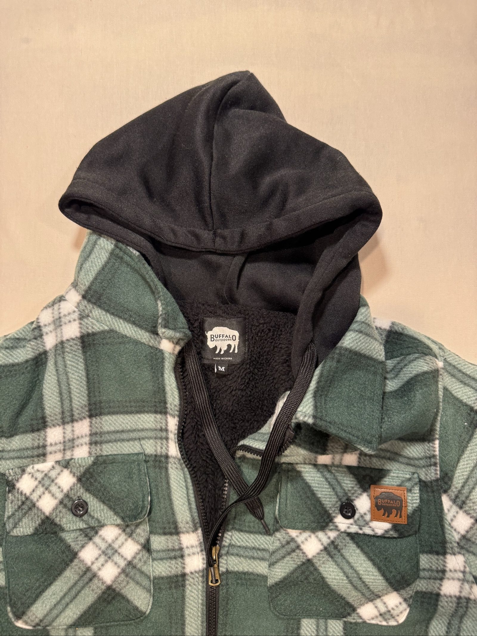 Men's Buffalo Outdoors Sherpa Lined Plaid Hooded Shirt Jacket – Green – Medium image 5